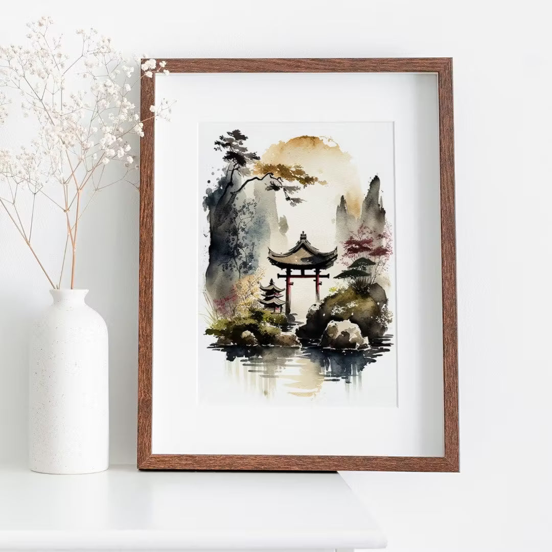 Zen Garden Printable Wall Art. Japandi Landscape. Instant Download Watercolor Zen Art. Japanese Wall Art. Spiritual Painting. Asian Wall Art – Printable Wall Art