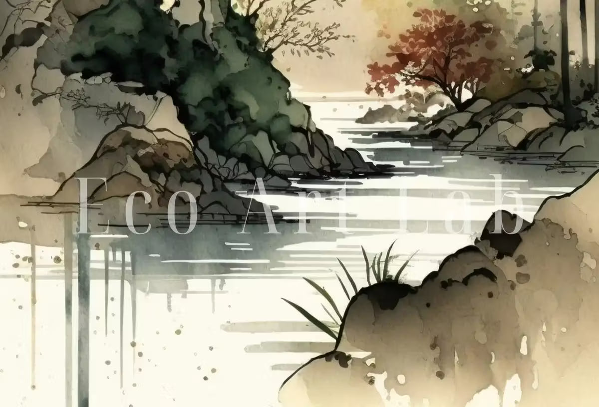 Zen Printable Nature Art. Abstract Forest & Mountain Watercolor Painting. Colorful Forest Landscape. Mountain Forest Art. Printable Wall Art – Printable Wall Art