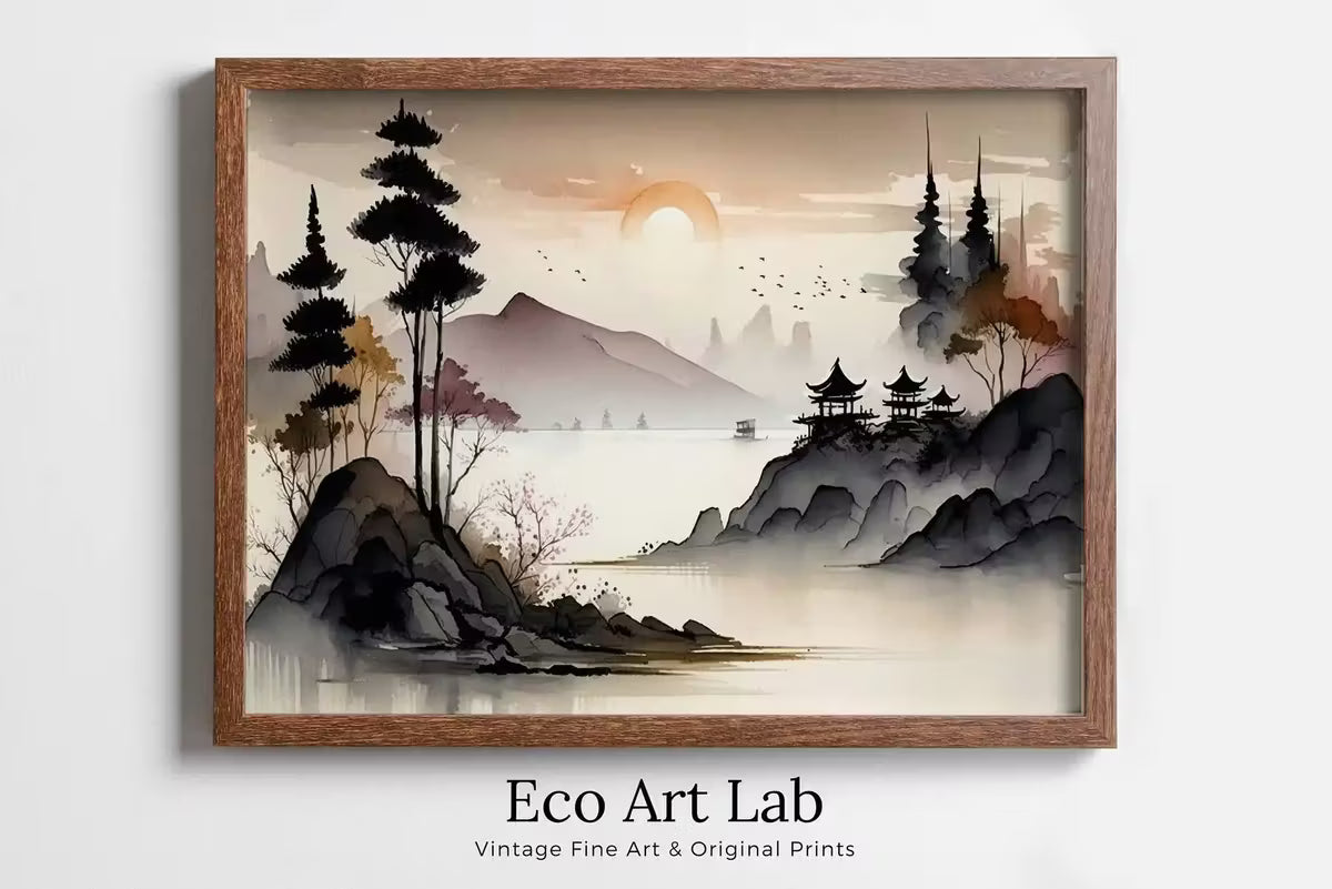Zen Printable Nature Art. Abstract Japanese Mountain Watercolor Painting. Colorful Forest Landscape. Mountain Forest Art. Printable Wall Art – Printable Wall Art