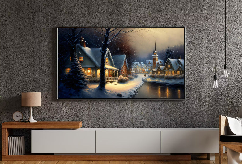 Samsung Frame TV Art 4K Christmas Village | Vintage Holiday Scene Frame TV Art | Winter Town Landscape Painting | Frame TV Digital Download