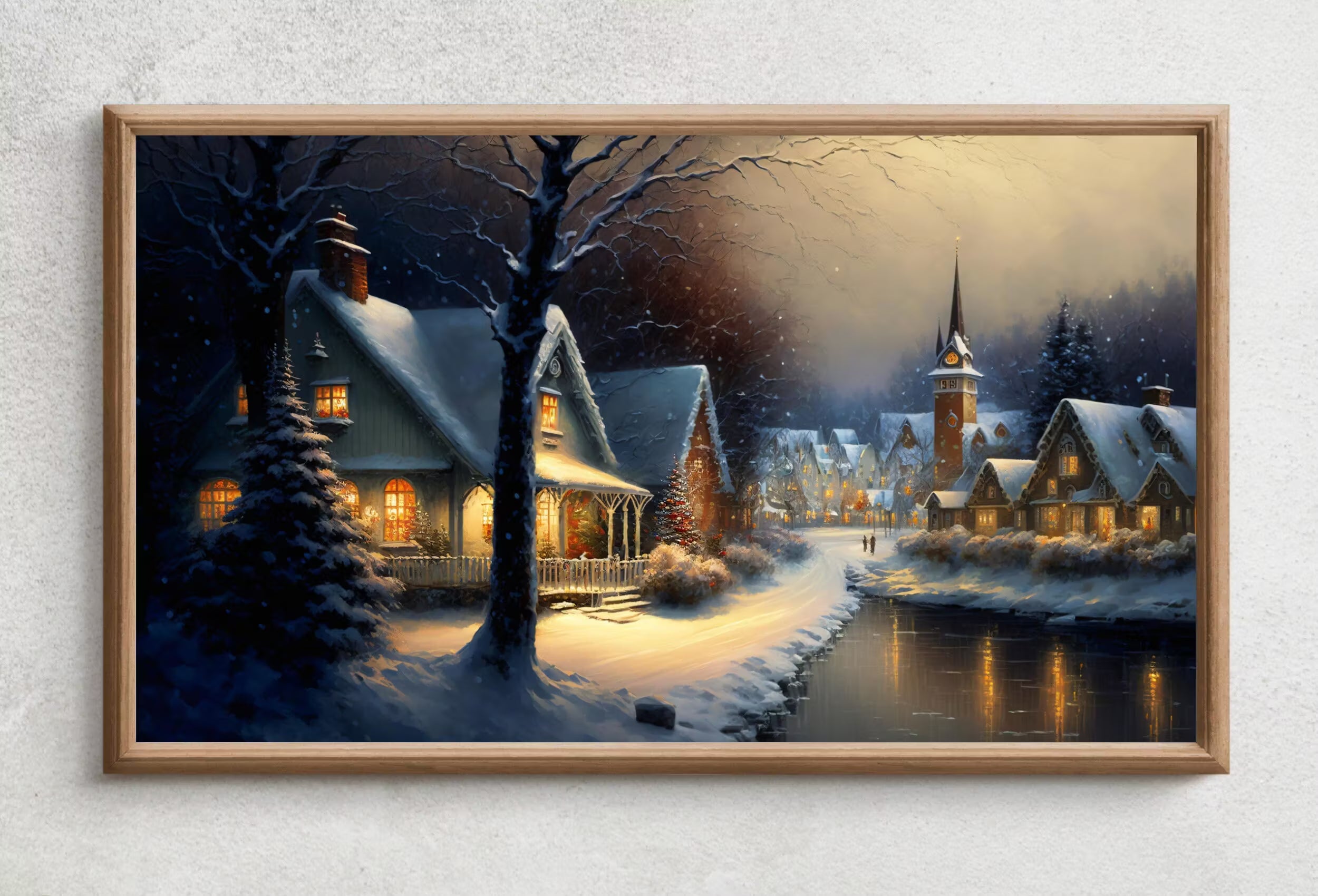 Samsung Frame TV Art 4K Christmas Village | Vintage Holiday Scene Frame TV Art | Winter Town Landscape Painting | Frame TV Digital Download