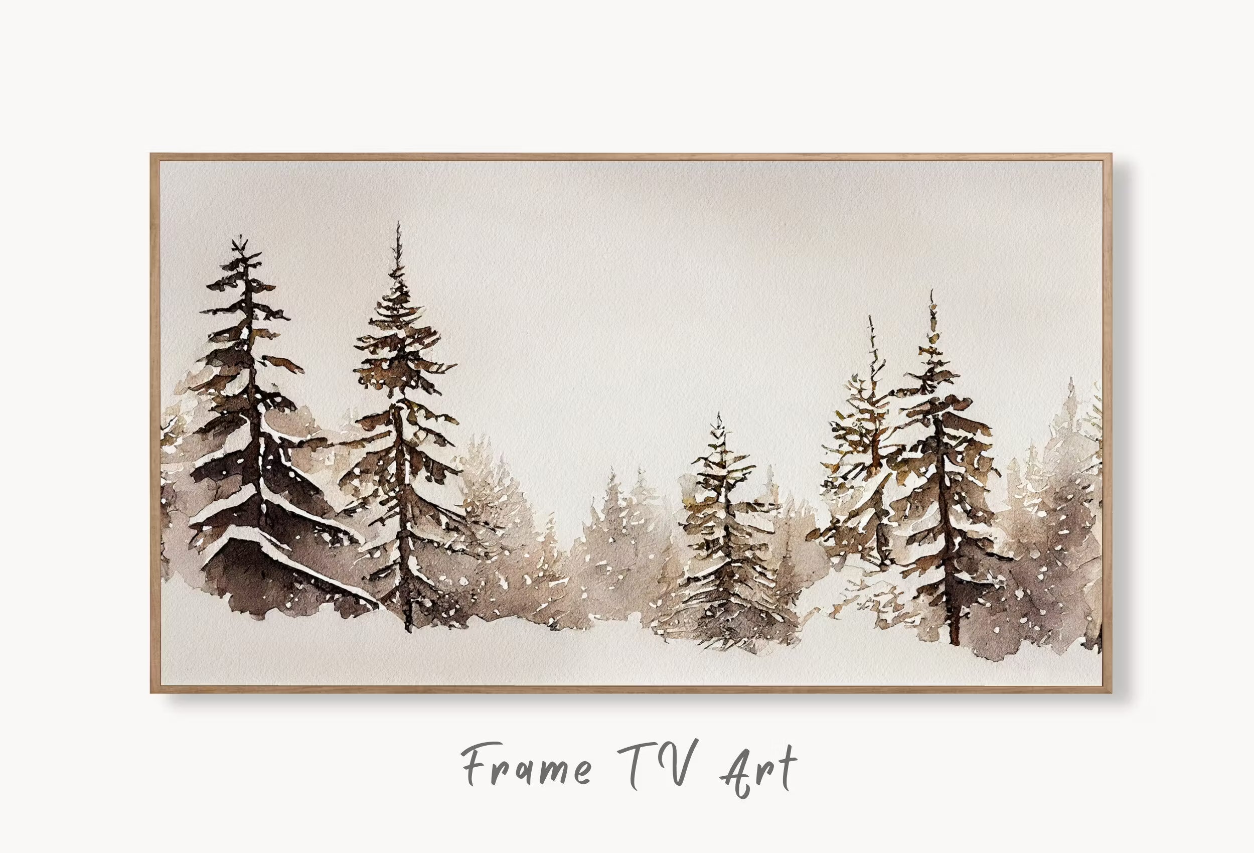 Frame TV Art  - Winter Forest Watercolor Landscape