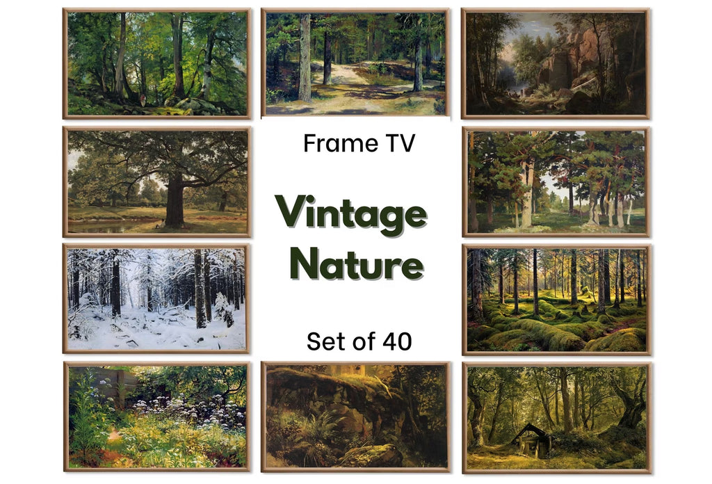 Forest Paintings Nature Wall Art - Samsung Frame TV Art - Vintage oil Paintings Set of 40