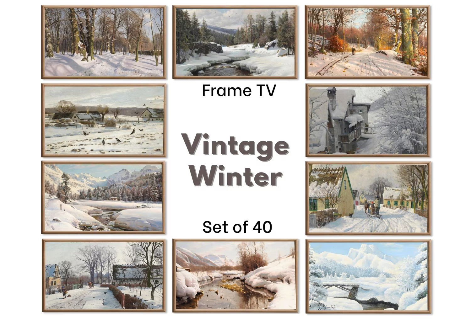 Frame TV Vintage Oil Paintings Winter Art - Nature wall Art