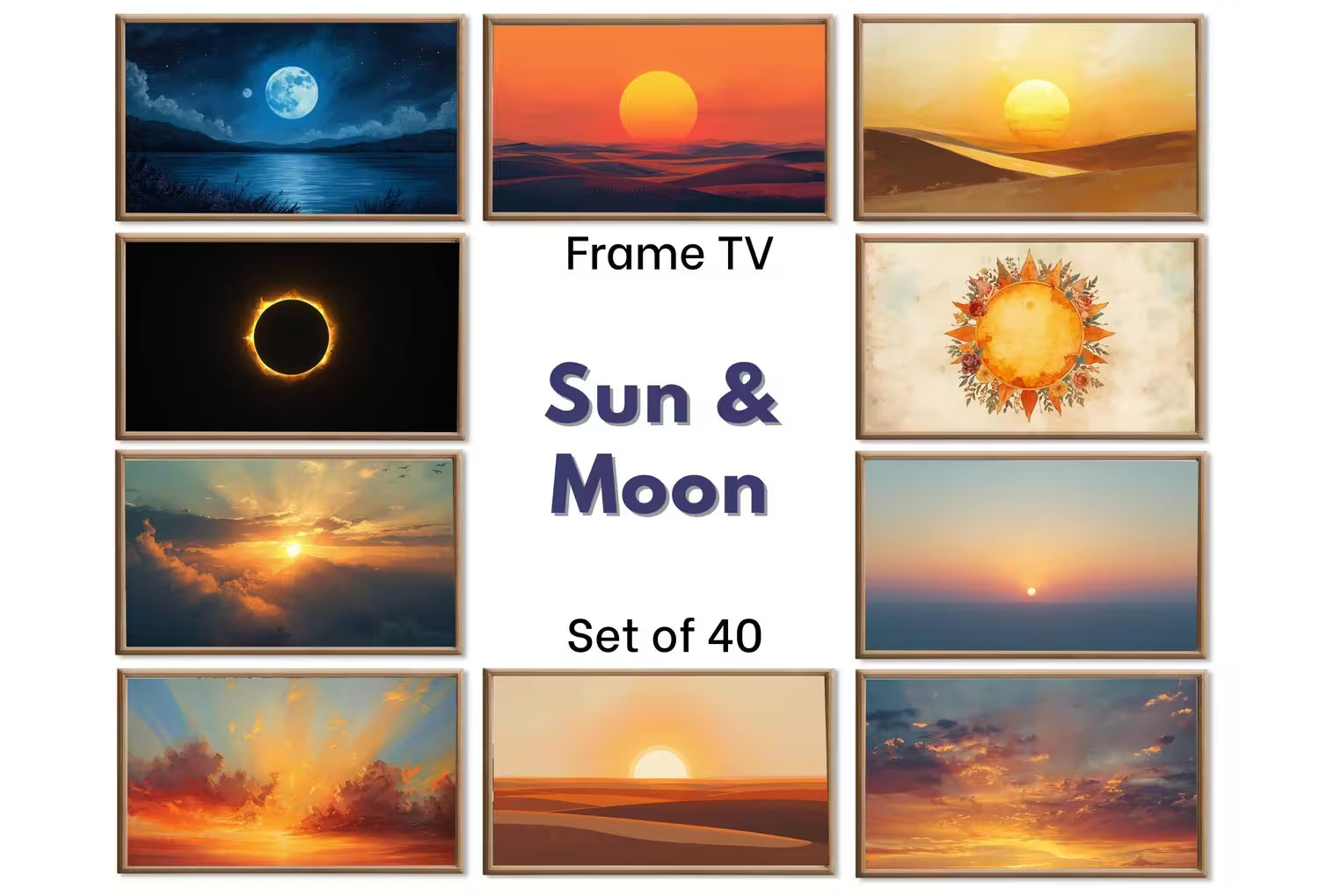 Samsung Frame TV Art - Original Paintings - Sun and Moon Digital Download - 40 Frame TV Art