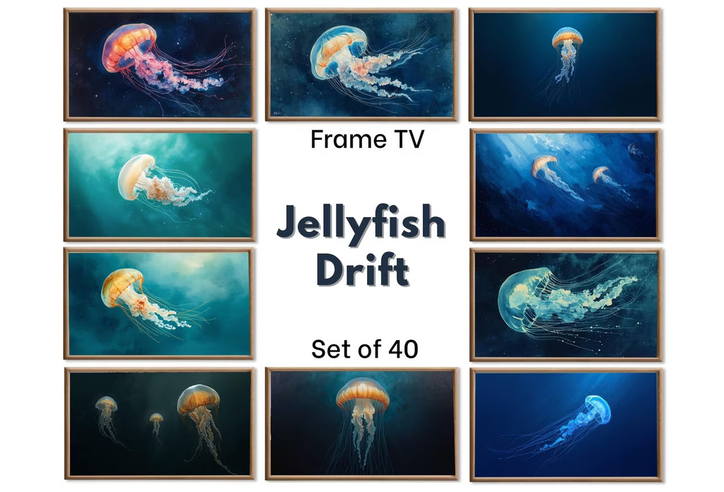 Jellyfish Samsung Frame TV Art - Nautical Decor Unique Wall Art - Ocean Art Set of 40 Paintings