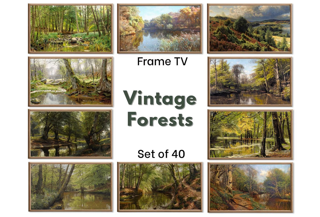 Forest Paintings Frame TV Art - Vintage Artworks - Nature Wall Art Set of 40