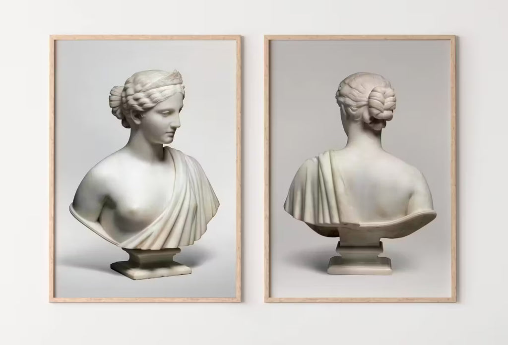 Statue de buste grec : Ensemble de 2 impressions murales - Téléchargement numérique, art de la mythologie grecque pour une décoration esthétique de chambre.