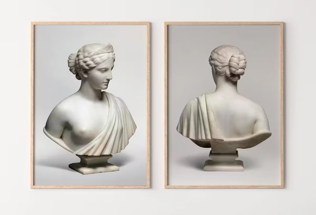 Statue de buste grec : Ensemble de 2 impressions murales - Téléchargement numérique, art de la mythologie grecque pour une décoration esthétique de chambre.