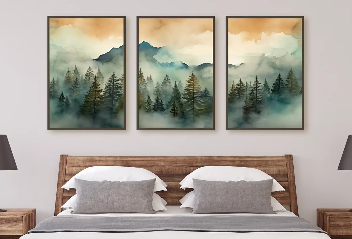 3 Piece Wall Art. Mountain Wall Art. Gallery Wall Set. Set of 3 Prints. Watercolor Mountain Print. Landscape Print Set.