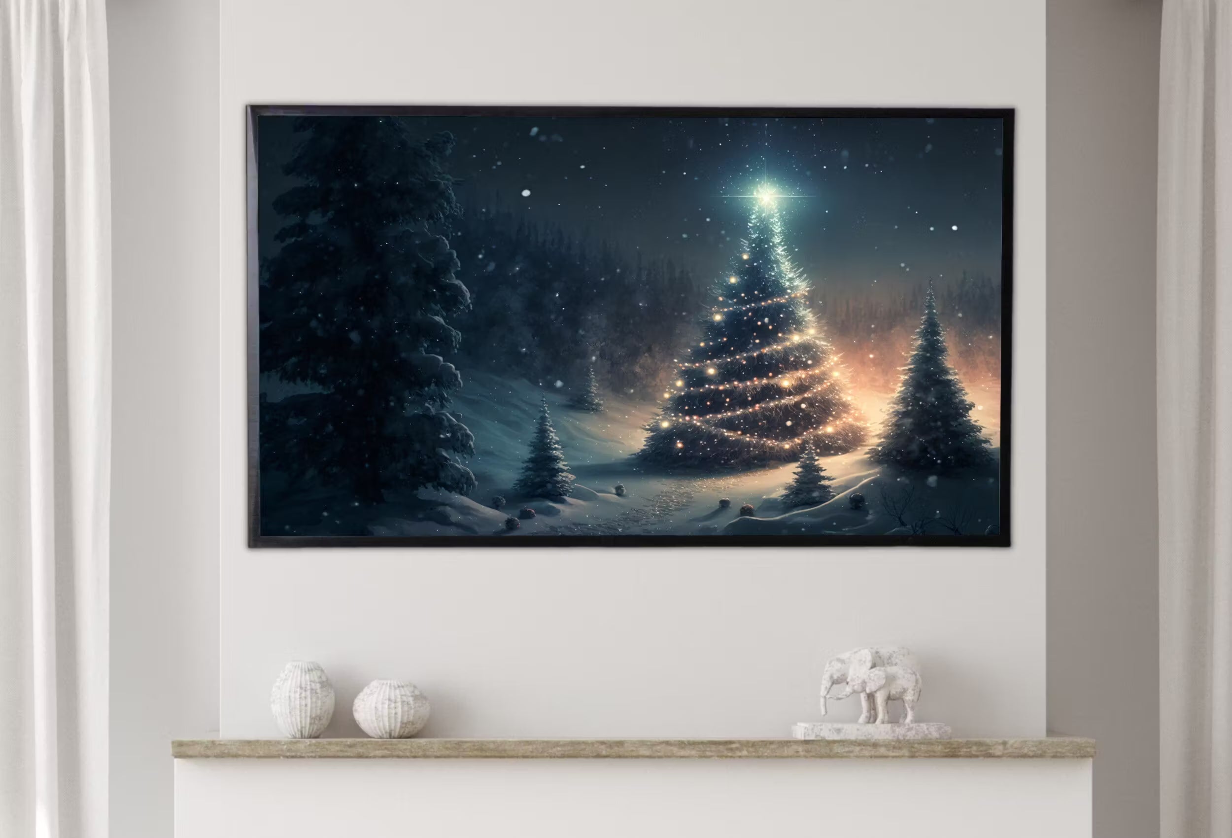 Samsung Frame TV Art 4k Forest Landscape w/ Christmas Tree. Holiday Scene Frame TV Art. Winter Landscape Painting. Frame TV Digital Download