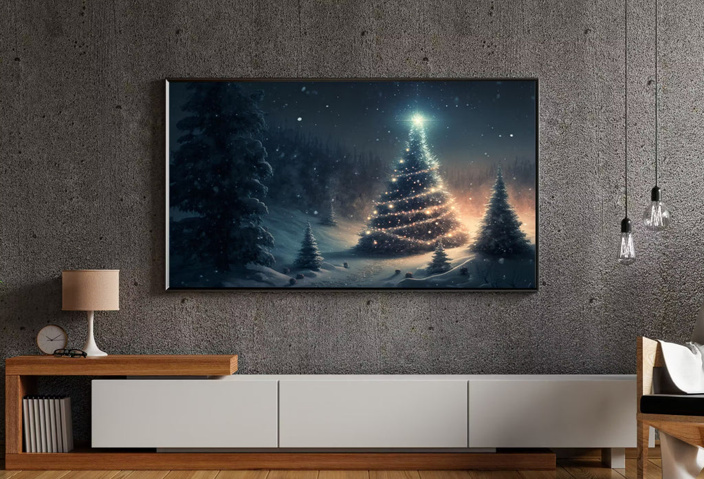 Samsung Frame TV Art 4k Forest Landscape w/ Christmas Tree. Holiday Scene Frame TV Art. Winter Landscape Painting. Frame TV Digital Download