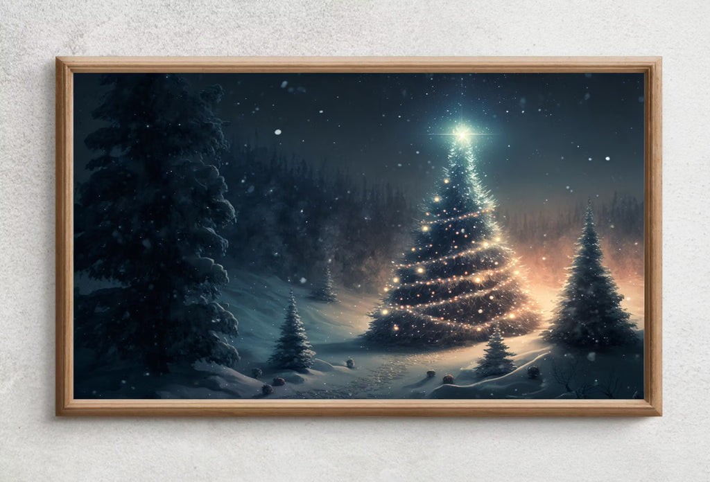 Samsung Frame TV Art 4k Forest Landscape w/ Christmas Tree. Holiday Scene Frame TV Art. Winter Landscape Painting. Frame TV Digital Download