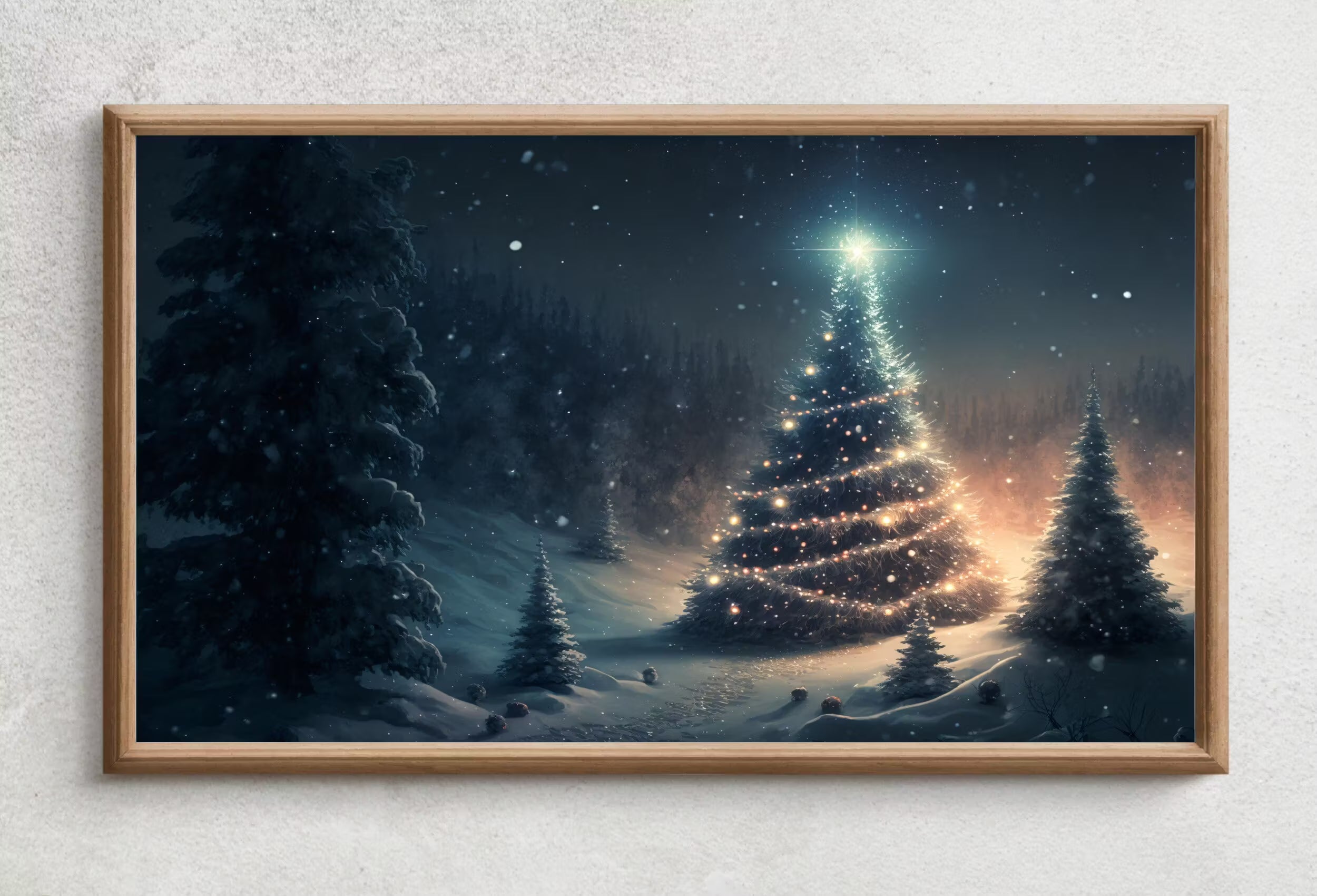 Samsung Frame TV Art 4k Forest Landscape w/ Christmas Tree. Holiday Scene Frame TV Art. Winter Landscape Painting. Frame TV Digital Download