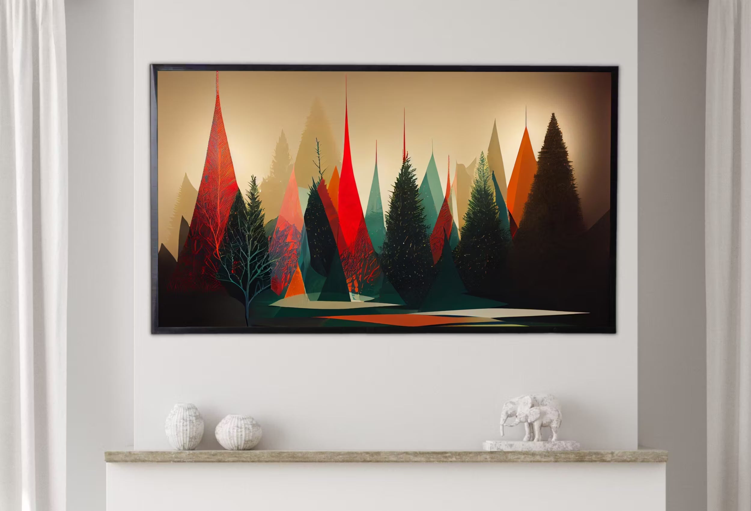 Samsung Frame TV Art 4K Christmas Pine Trees Winter Landscape. Holiday Frame TV Art. Digital Download. Art for Tv Colorful Art for Frame TV