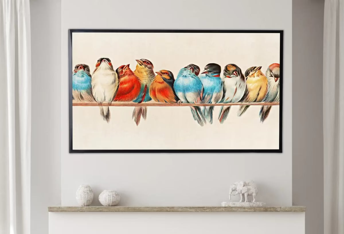 4k & 8K Samsung Frame TV Vintage Birds Art. Samsung TV Art Vintage Painting.
