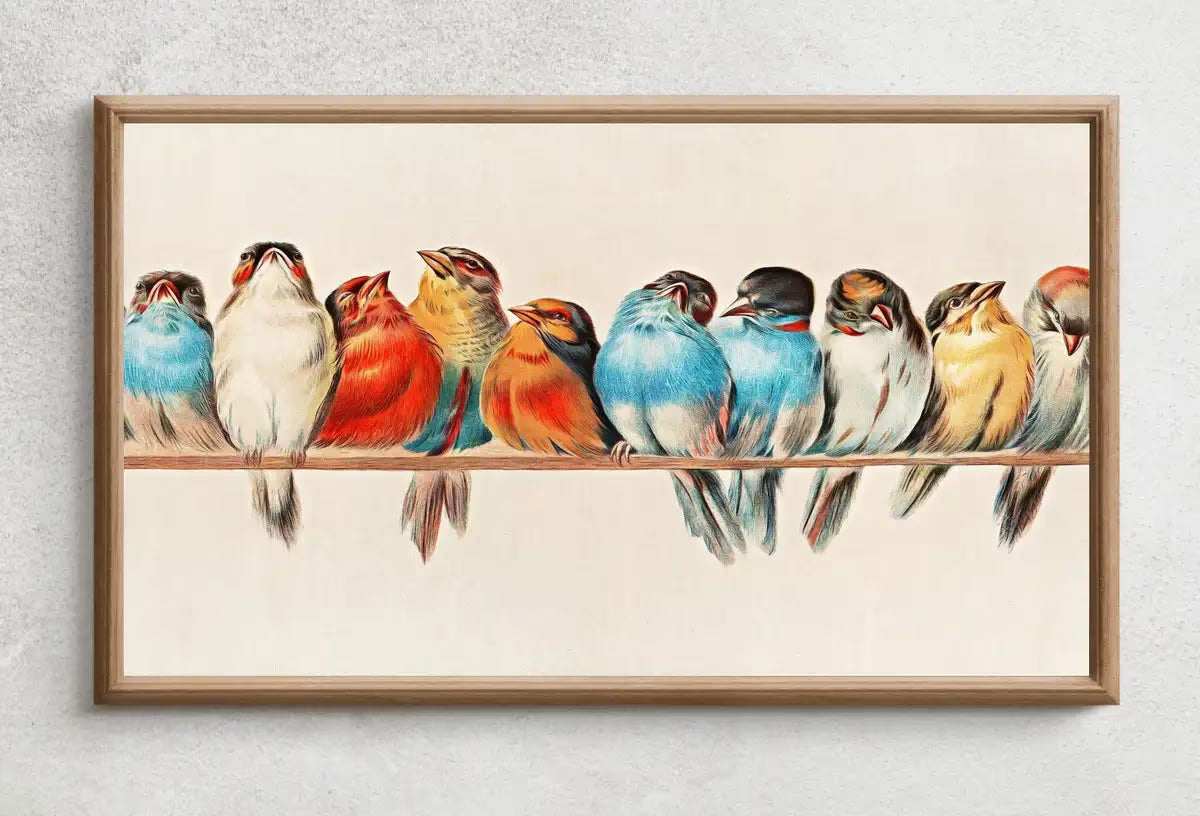 4k & 8K Samsung Frame TV Vintage Birds Art. Samsung TV Art Vintage Painting.