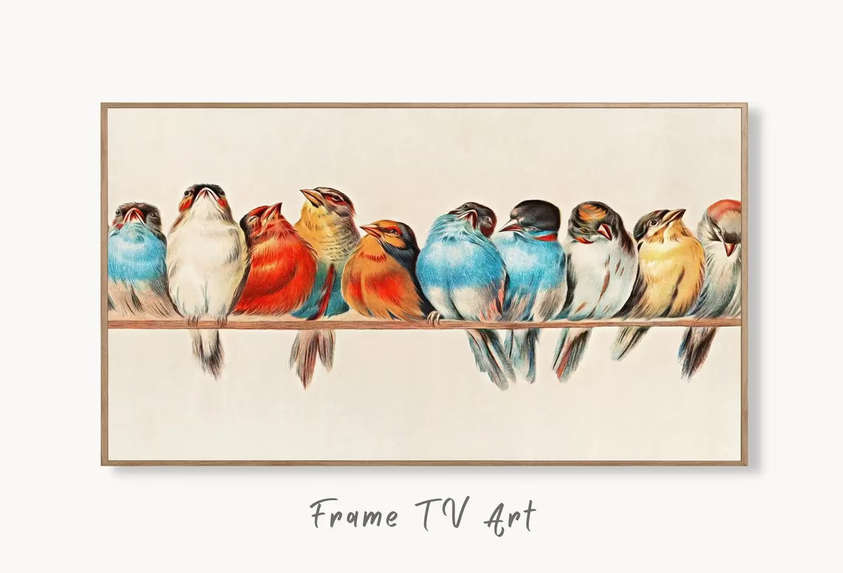 4k & 8K Samsung Frame TV Vintage Birds Art. Samsung TV Art Vintage Painting.