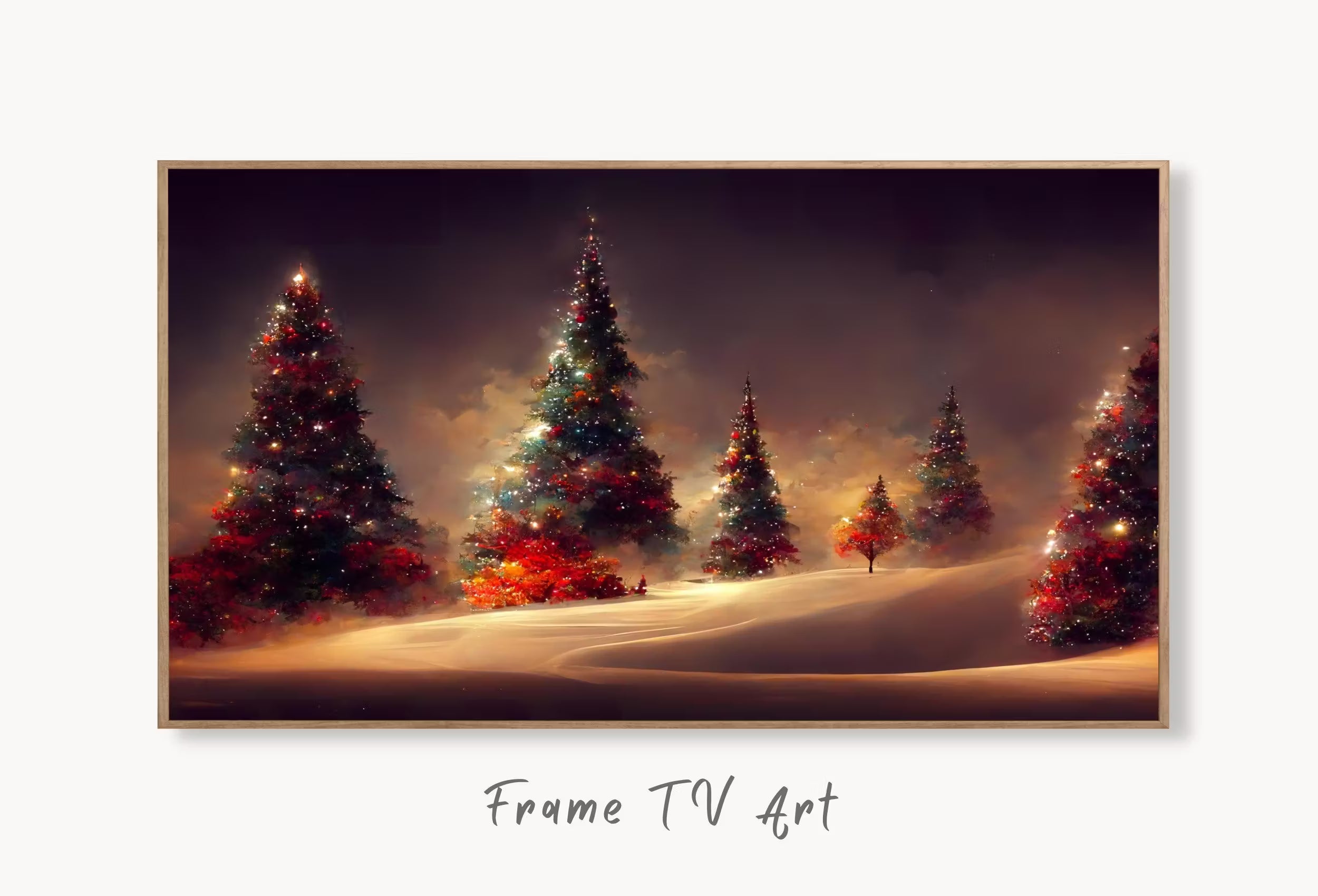 Samsung Frame TV Art 4k Christmas Trees Landscape. Holiday Scene Frame TV Art. Winter Landscape Painting. Colorful Frame TV Digital Download