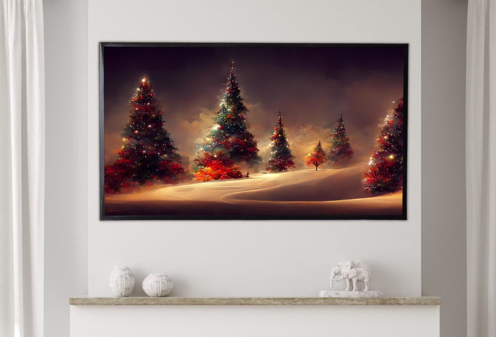 Samsung Frame TV Art 4k Christmas Trees Landscape. Holiday Scene Frame TV Art. Winter Landscape Painting. Colorful Frame TV Digital Download