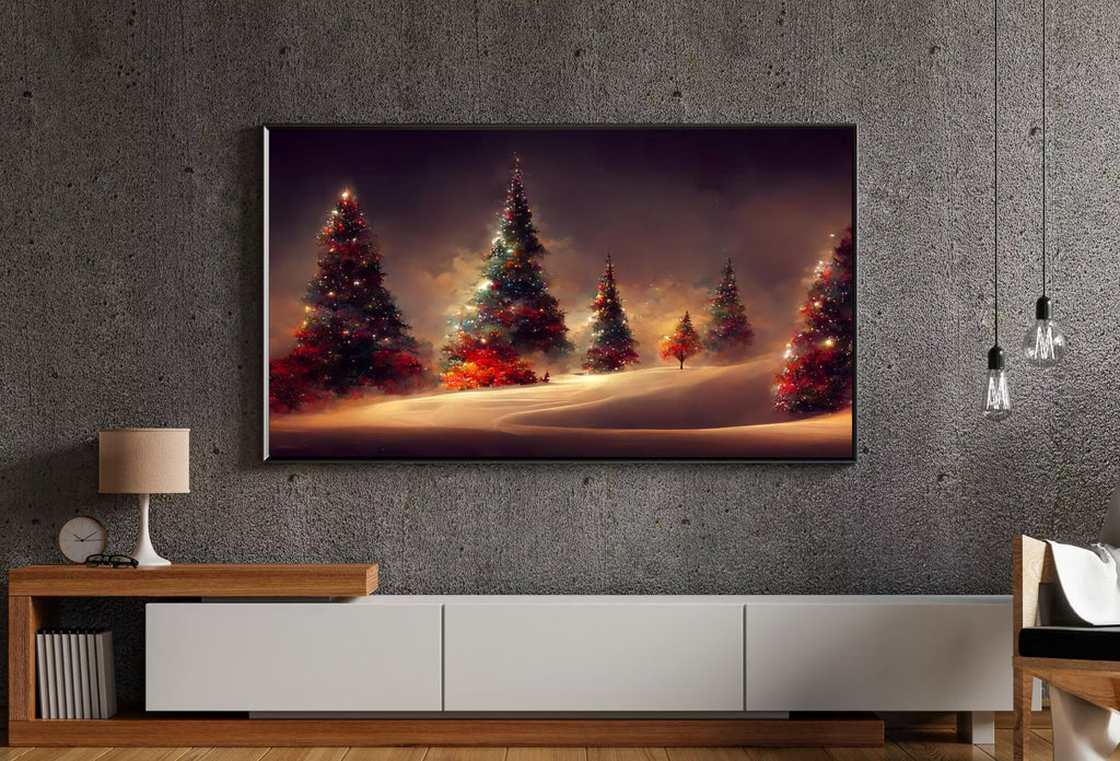 Samsung Frame TV Art 4k Christmas Trees Landscape. Holiday Scene Frame TV Art. Winter Landscape Painting. Colorful Frame TV Digital Download
