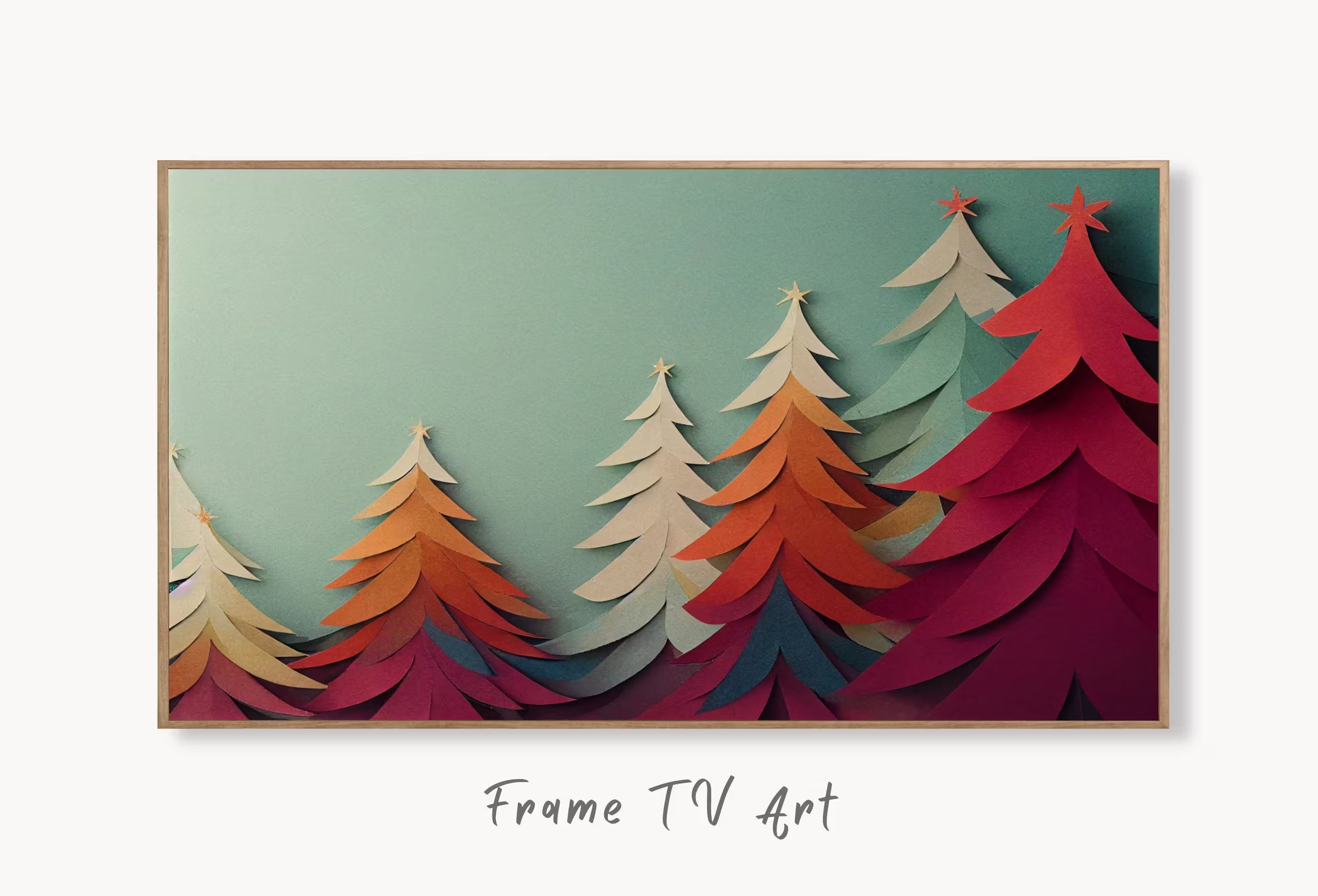 Samsung Frame TV Art 4K Paper Christmas Pine Trees. Holiday Decor. Frame TV Art Digital Download. Art for Tv Colorful Art for Frame TV