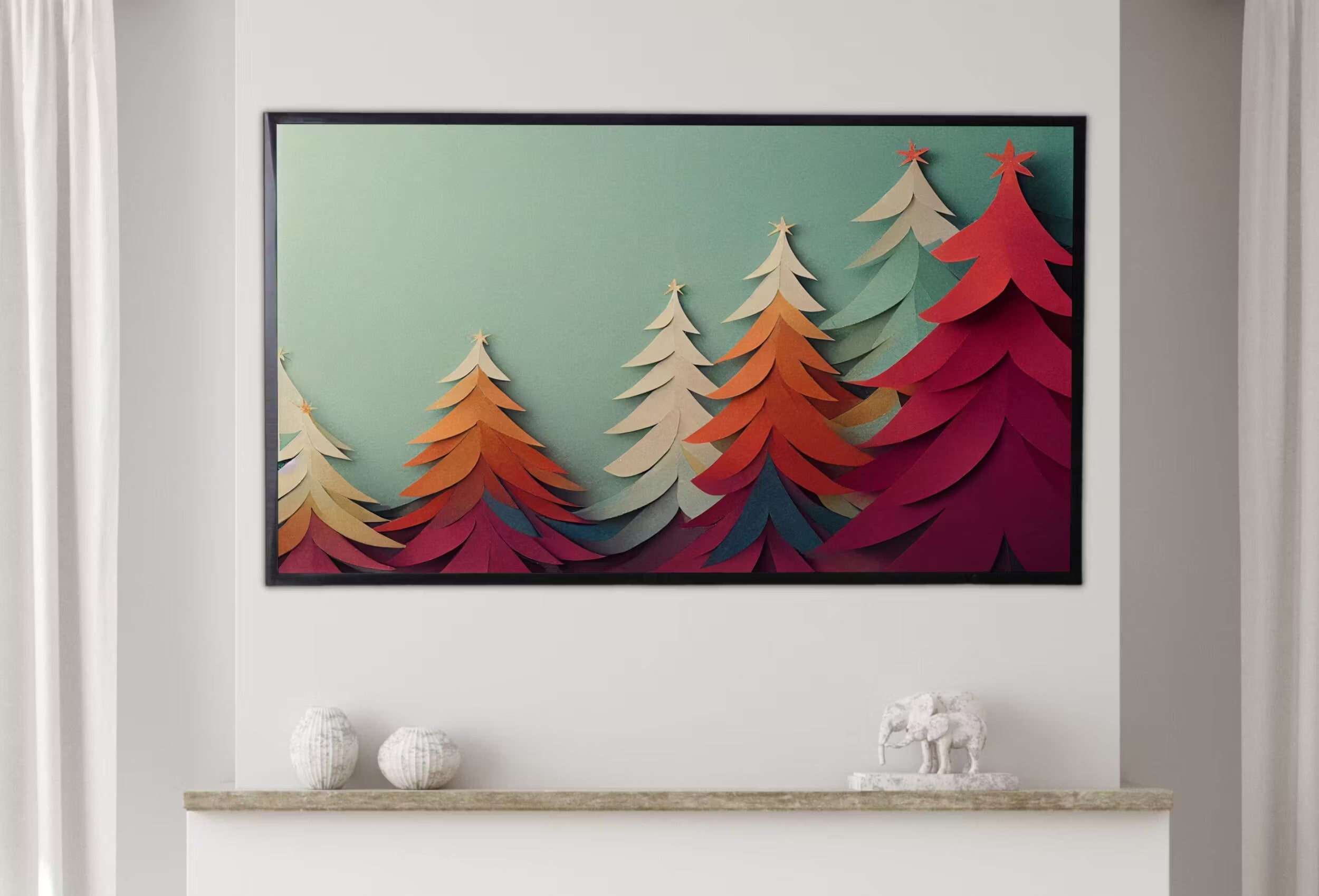 Samsung Frame TV Art 4K Paper Christmas Pine Trees. Holiday Decor. Frame TV Art Digital Download. Art for Tv Colorful Art for Frame TV