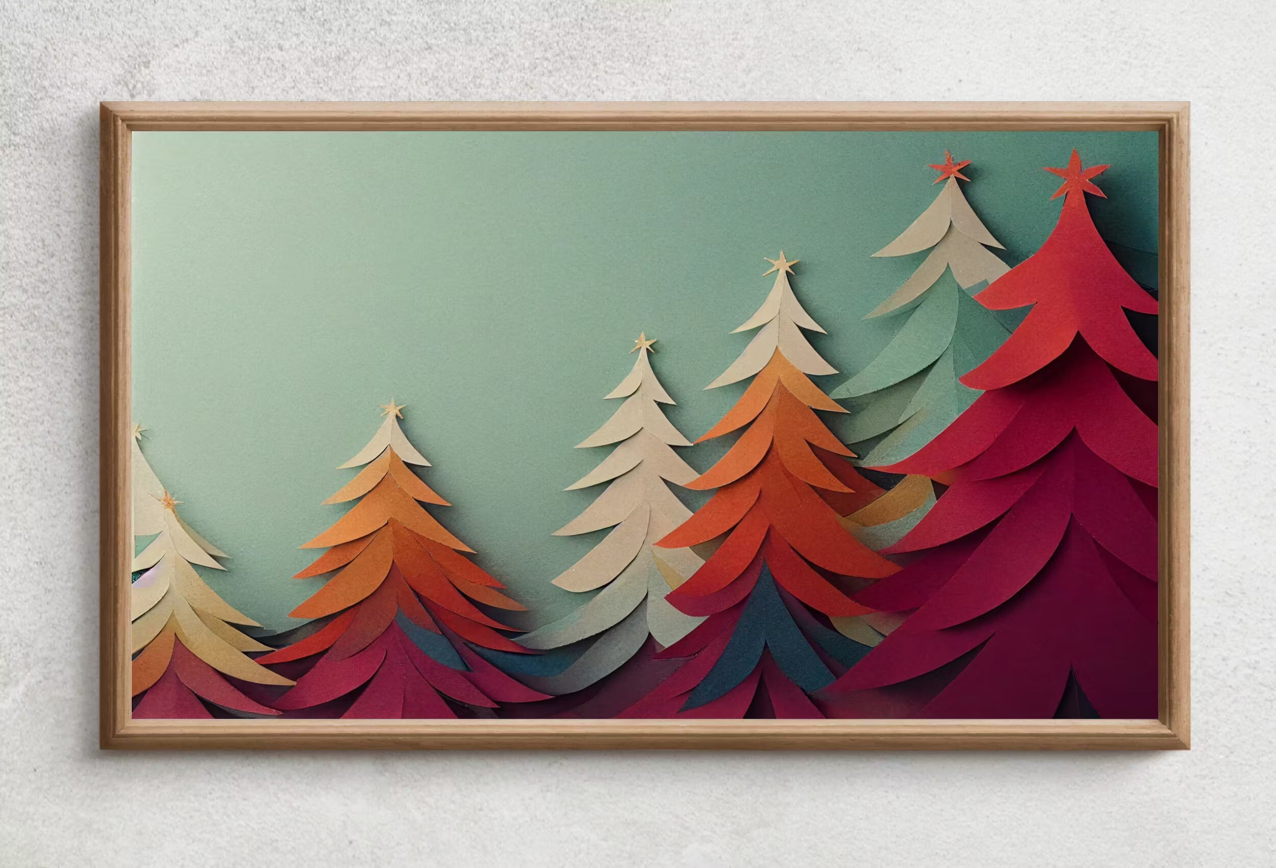 Samsung Frame TV Art 4K Paper Christmas Pine Trees. Holiday Decor. Frame TV Art Digital Download. Art for Tv Colorful Art for Frame TV