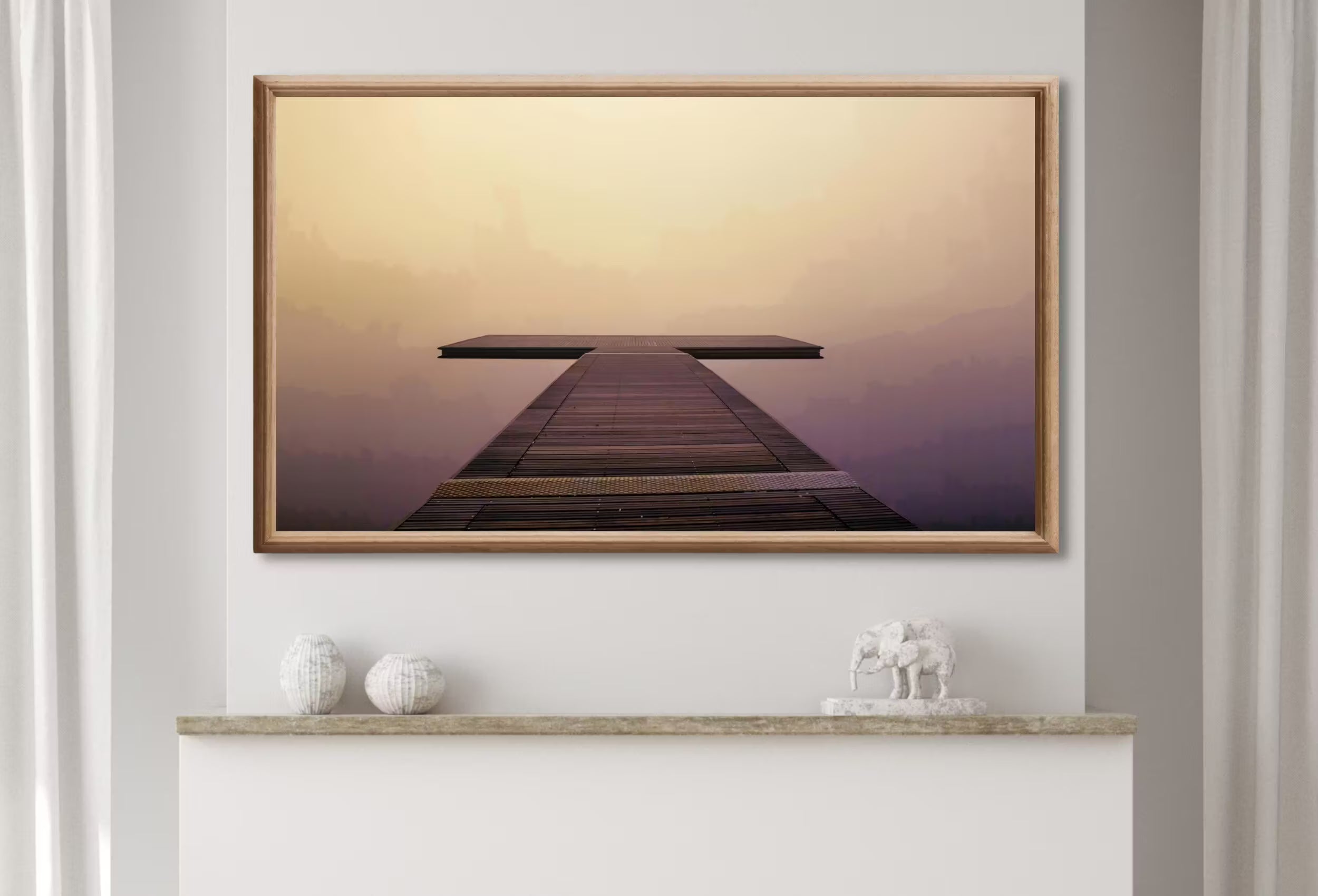 Samsung Frame TV Art 4K Peaceful Wooden Jetty in Calm Waters Digital Painting. Pier Landscape Wall Decor. Instant Download Art for Frame TV