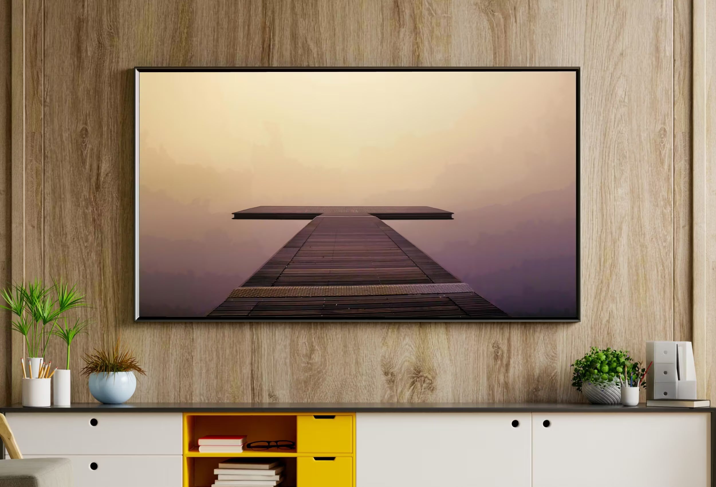 Samsung Frame TV Art 4K Peaceful Wooden Jetty in Calm Waters Digital Painting. Pier Landscape Wall Decor. Instant Download Art for Frame TV