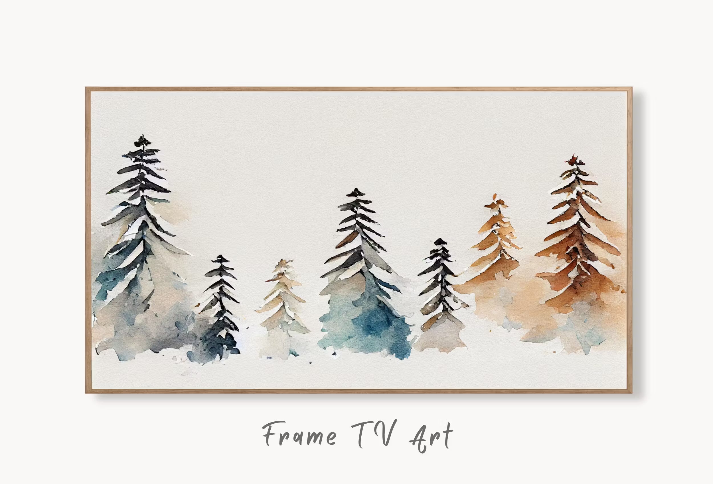 Samsung Frame TV Art 4K Watercolor Winter Forest Landscape Painting. Instant Download Minimalist Winter Art for Frame TV. Nature Art for TV
