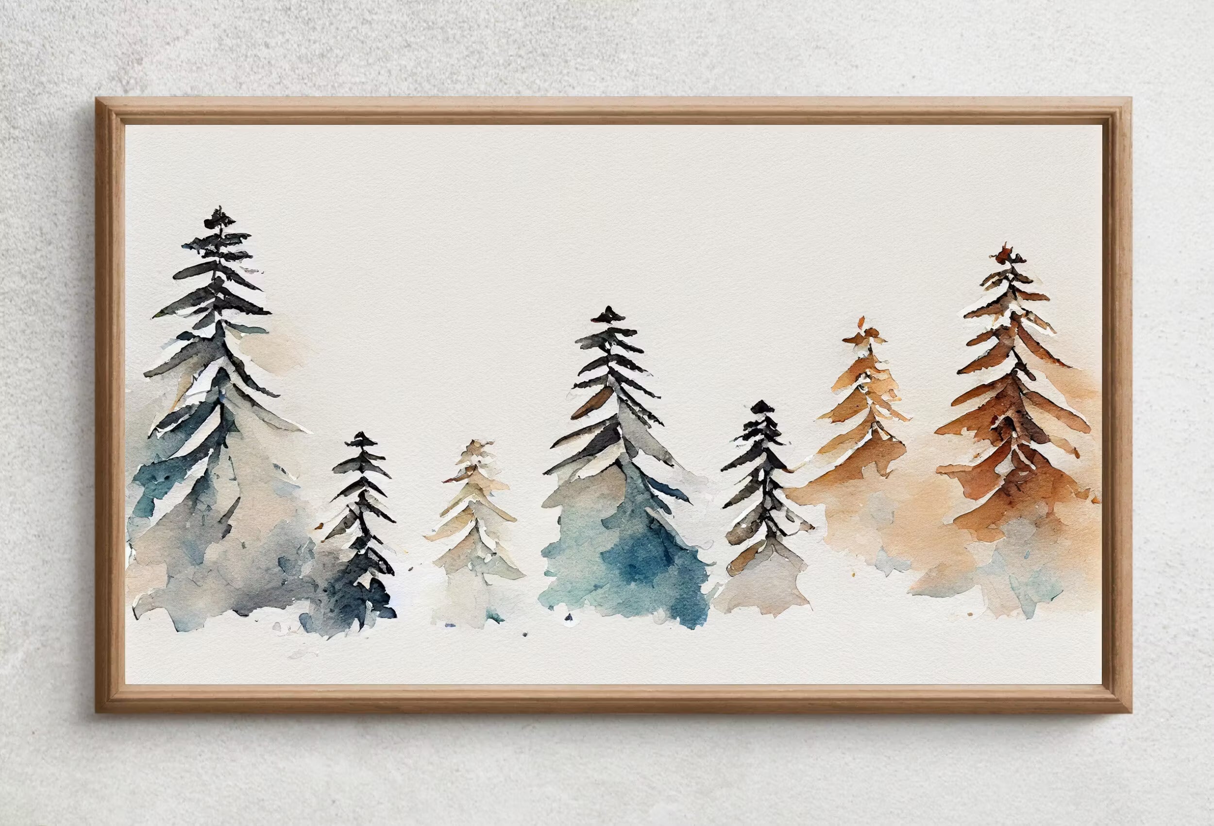 Samsung Frame TV Art 4K Watercolor Winter Forest Landscape Painting. Instant Download Minimalist Winter Art for Frame TV. Nature Art for TV