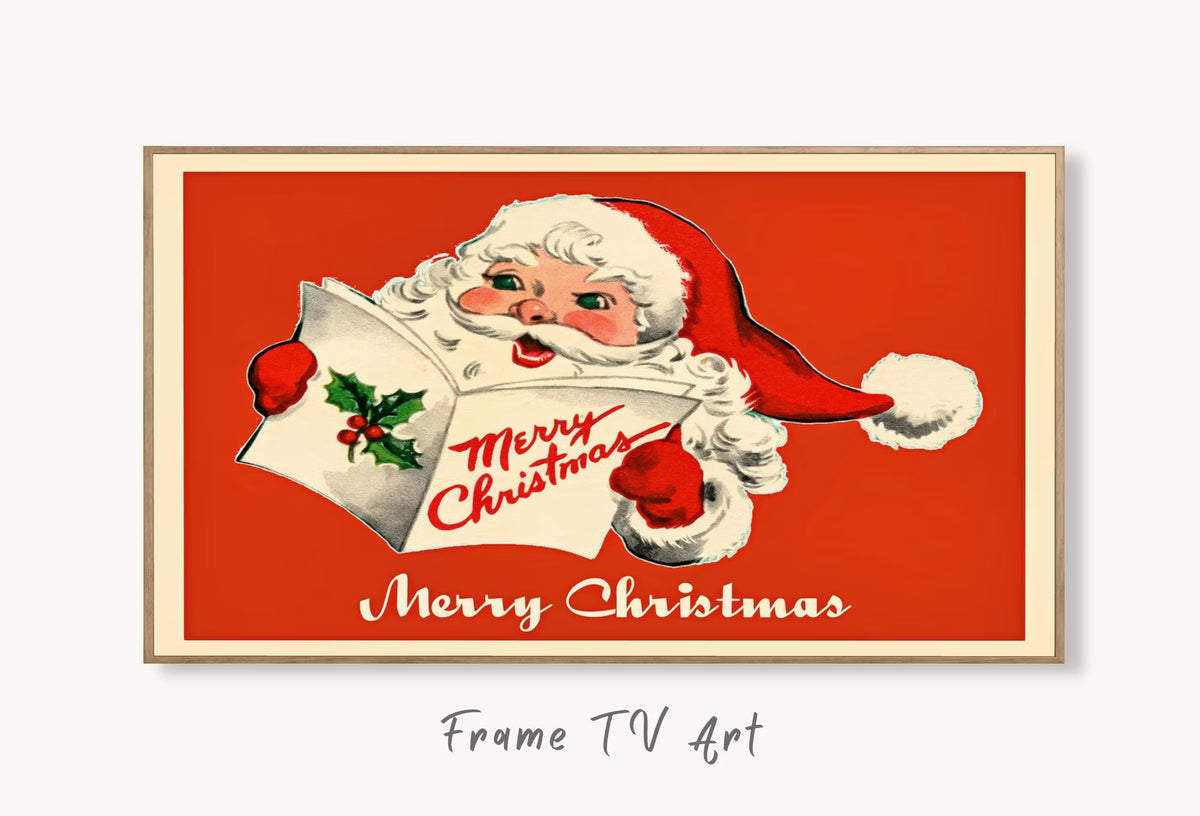 Samsung Frame TV Art 4K Vintage Santa Claus Retro Christmas Card. Christmas Greeting Wall Decor. Instant Download Frame TV Art. Art for TV