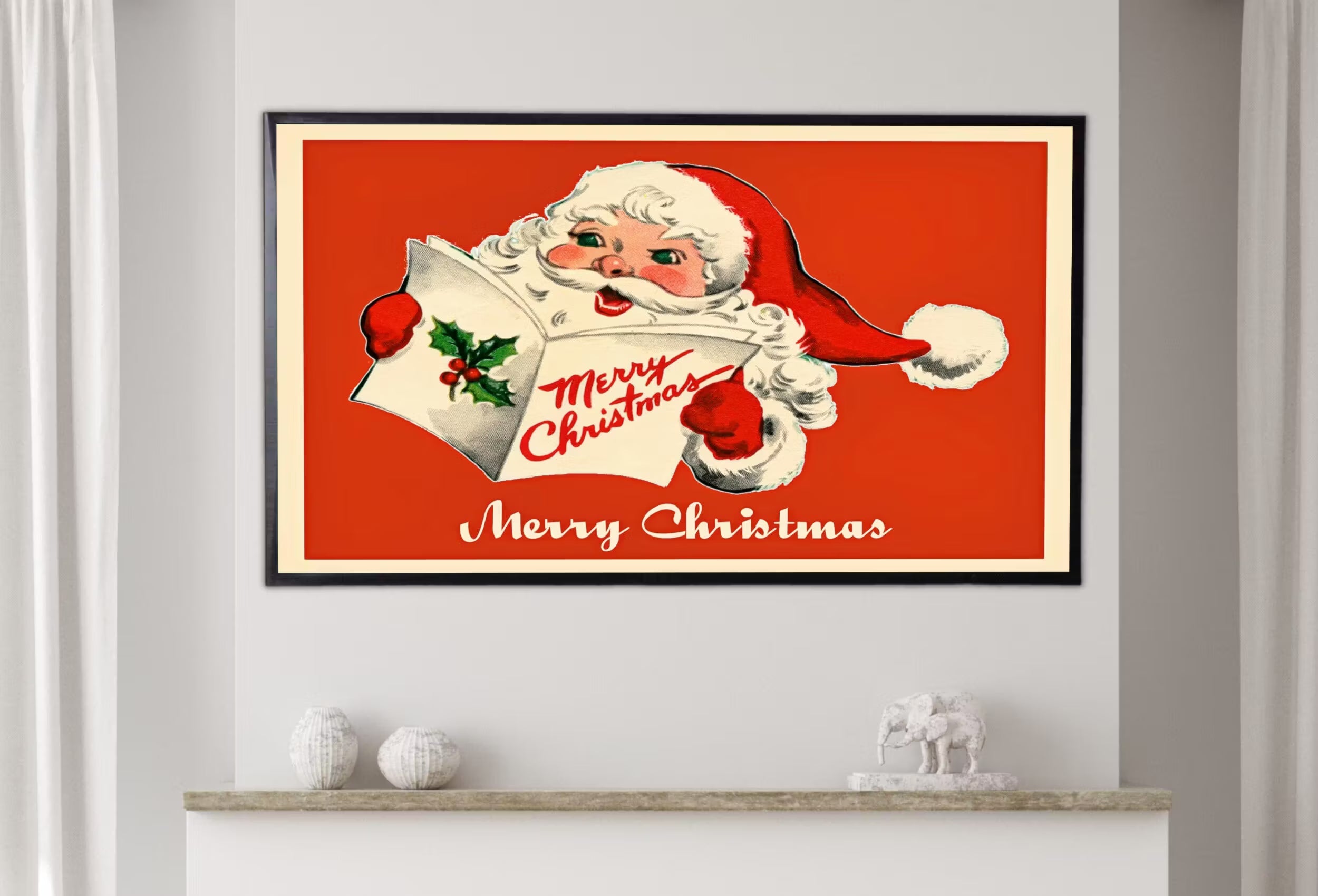 Samsung Frame TV Art 4K Vintage Santa Claus Retro Christmas Card. Christmas Greeting Wall Decor. Instant Download Frame TV Art. Art for TV
