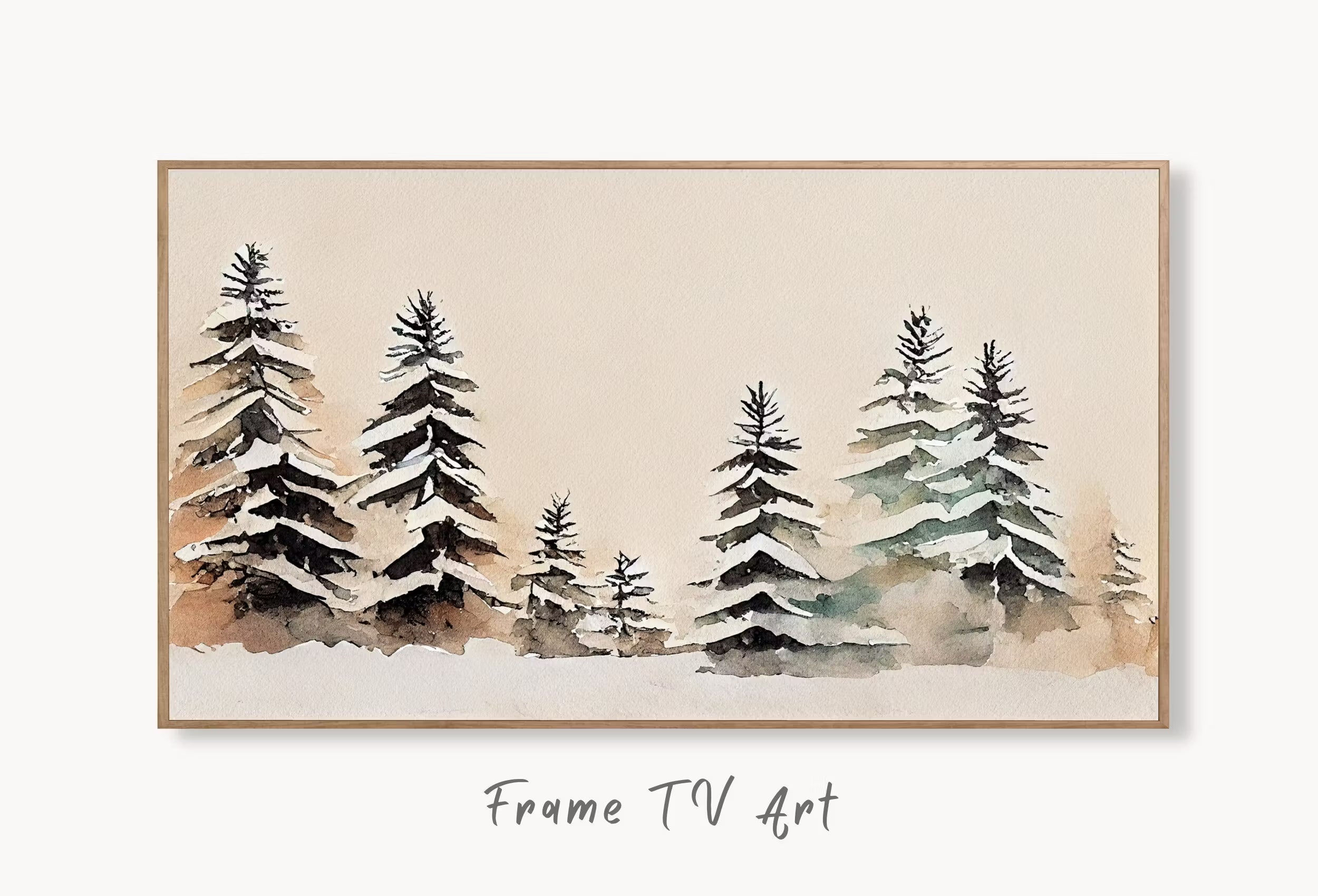 Samsung Frame TV Art 4K Winter Forest Landscape Watercolor Painting. Instant Download Minimalist Winter Art for Frame TV. Nature Art for TV
