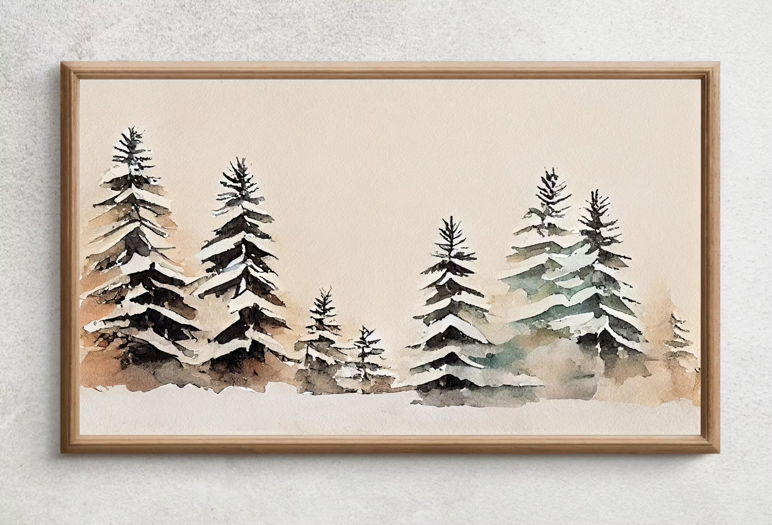 Samsung Frame TV Art 4K Winter Forest Landscape Watercolor Painting. Instant Download Minimalist Winter Art for Frame TV. Nature Art for TV