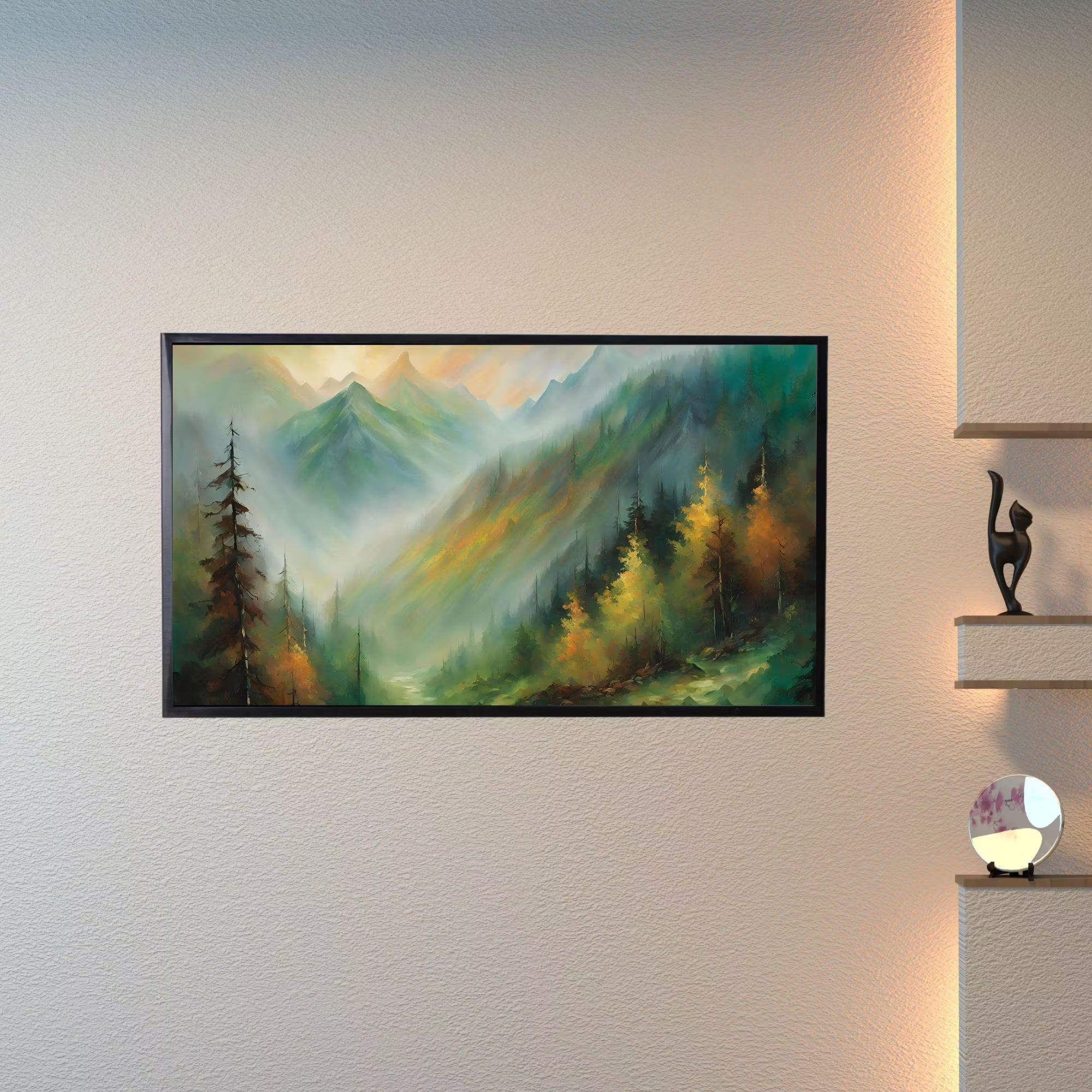 Modern Art For Frame TV. Mountain View Oil Artwork. Colorful Nature Decor For Scenic Display