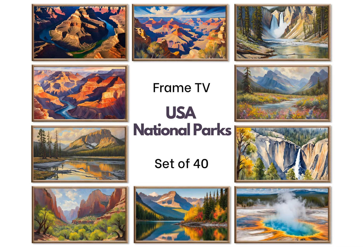 National Parks Frame TV Art  - Yellowstone, Yosemite Original Paintings - Samsung Frame TV Nature Wall Art