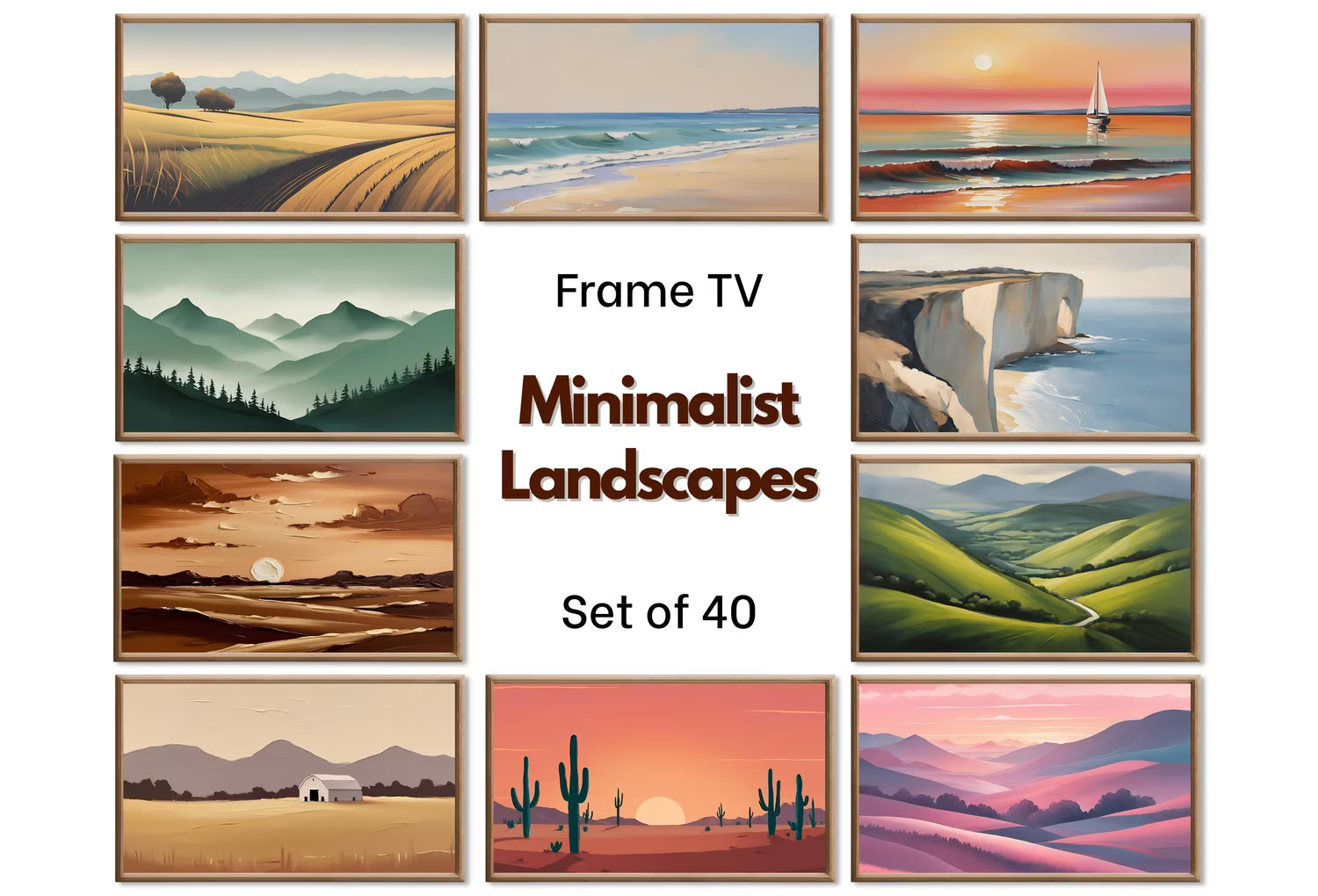 Minimalist Landscape Paintings. Samsung Frame TV Art Set