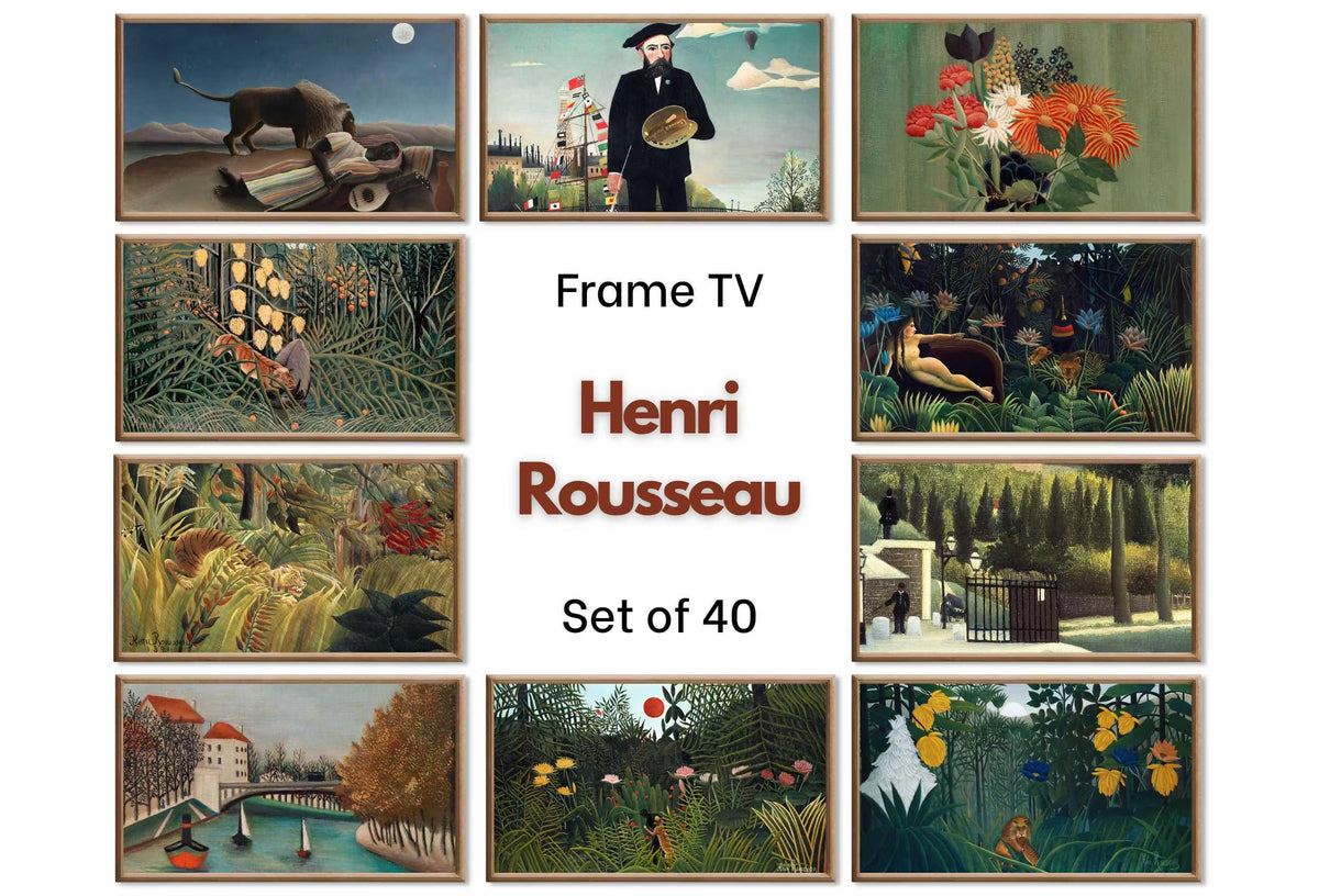 Frame TV Art -  Henri Rousseau Primitive Decor  | Botanical Wall Art |  Tropical Art Set of 40 for The Frame TV