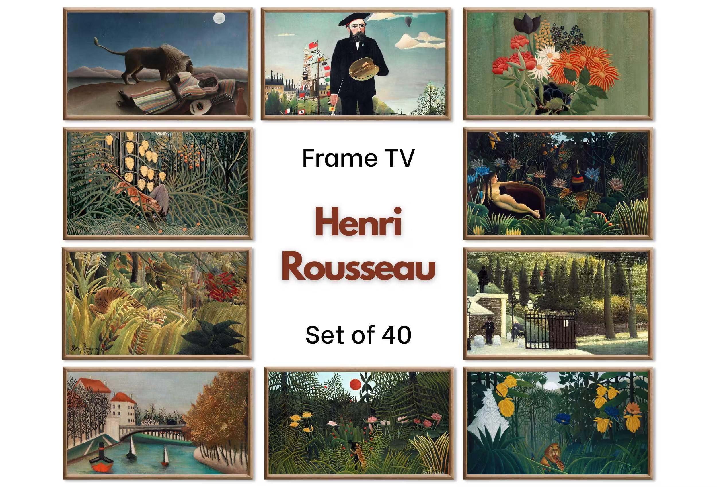 Frame TV Art -  Henri Rousseau Primitive Decor  | Botanical Wall Art |  Tropical Art Set of 40 for The Frame TV