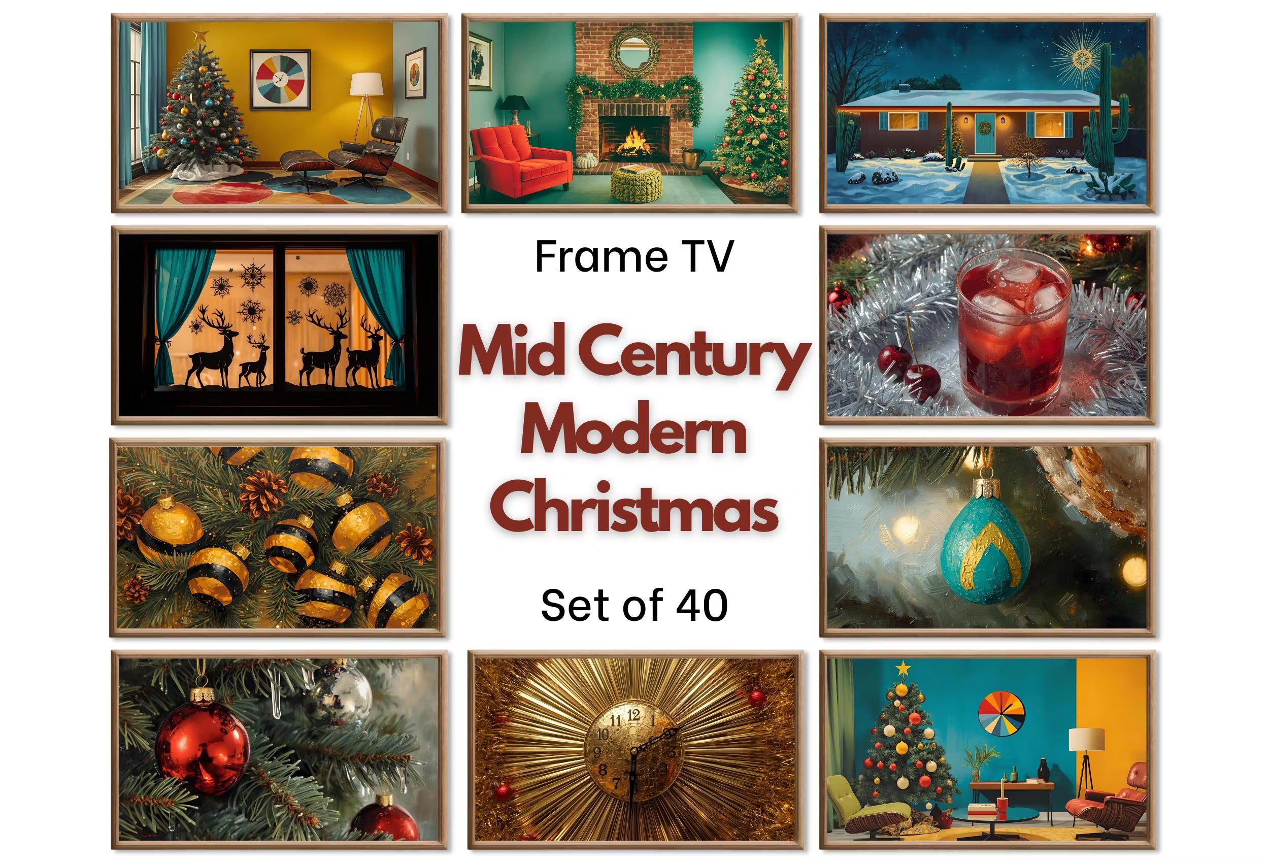 Mid Century Modern Christmas Frame TV Art | MCM Christmas decor for Samsung Frame TV, Retro & Vintage