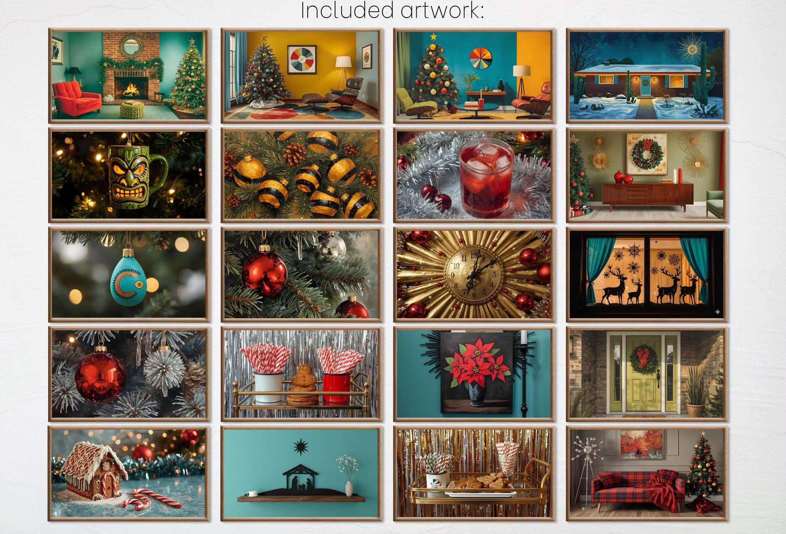 Mid Century Modern Christmas Frame TV Art | MCM Christmas decor for Samsung Frame TV, Retro & Vintage