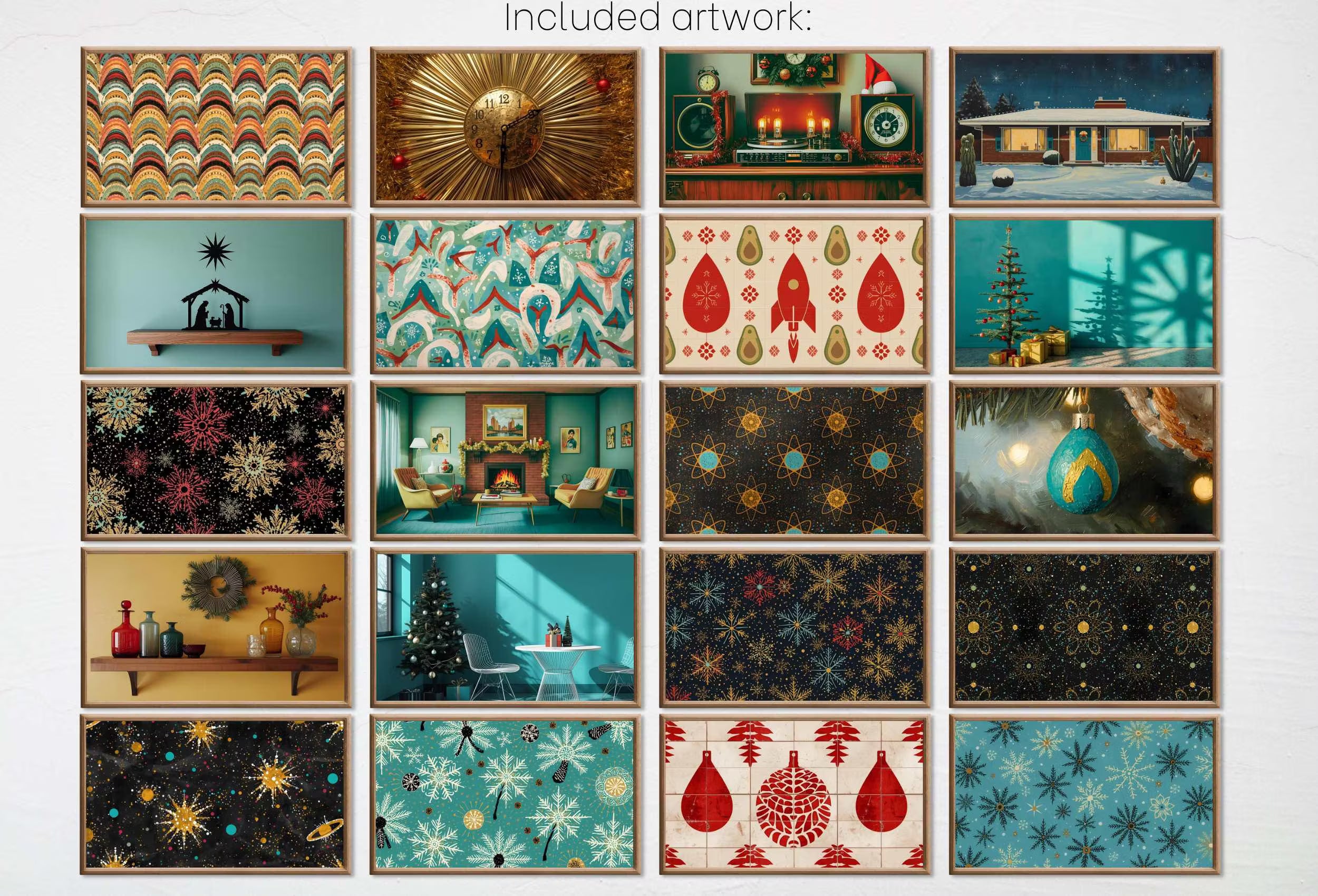 Mid Century Modern Christmas Frame TV Art | MCM Christmas decor for Samsung Frame TV, Retro & Vintage