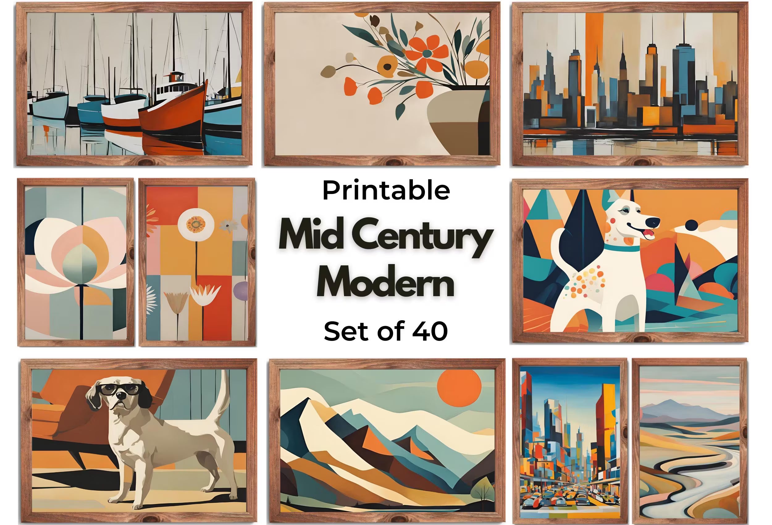 Mid Century Modern Digital Wall Art - MCM Decor Original Paintings - Retro Wall Art