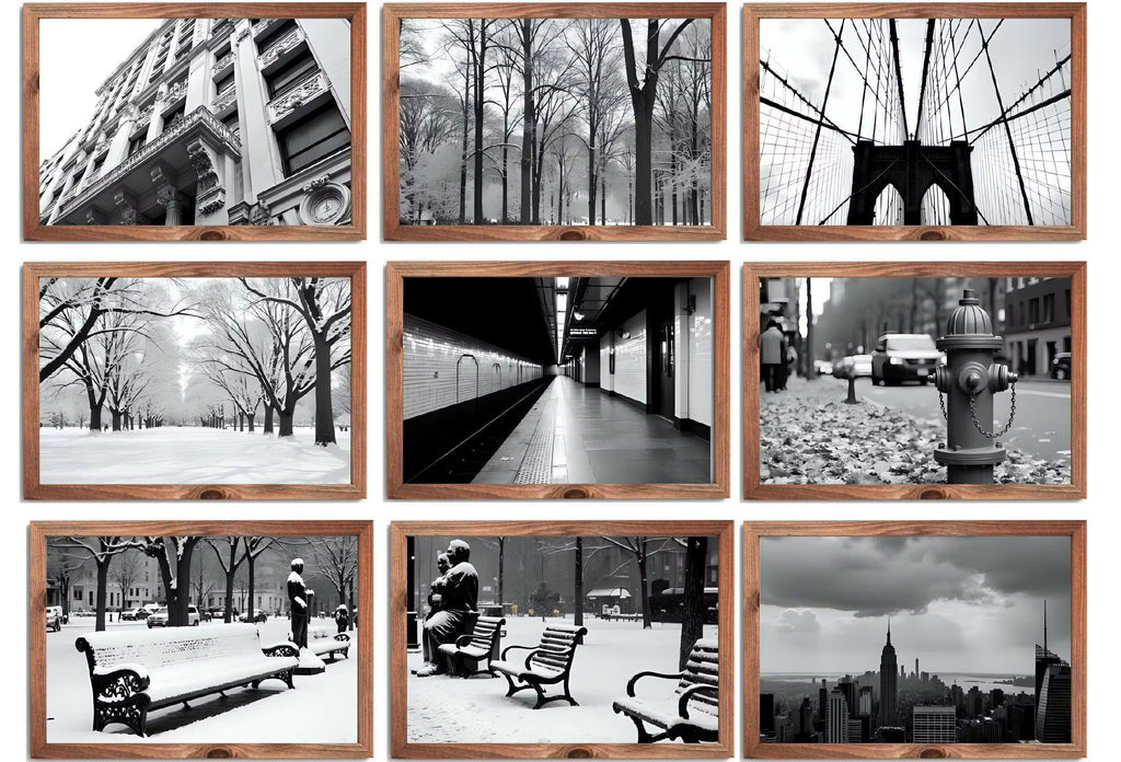 Black and White New York Digital Prints | Digital Wall Art | NYC Skyline, Brooklyn Urban Gallery Wall Set