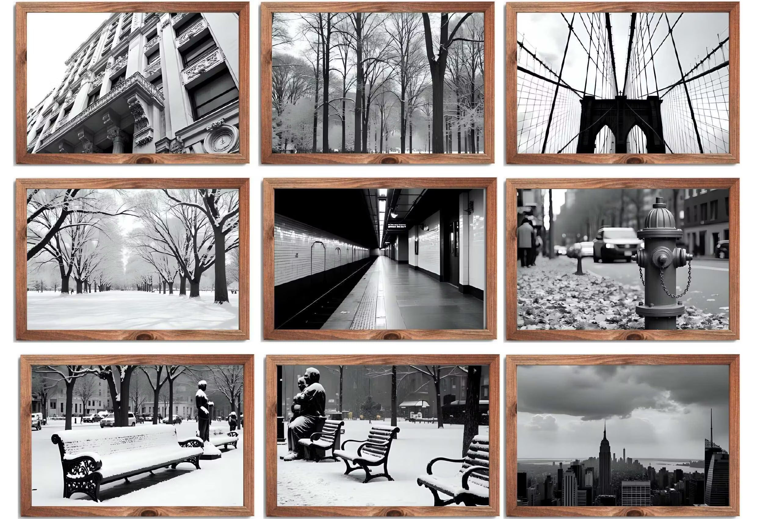 Black and White New York Digital Prints | Digital Wall Art | NYC Skyline, Brooklyn Urban Gallery Wall Set