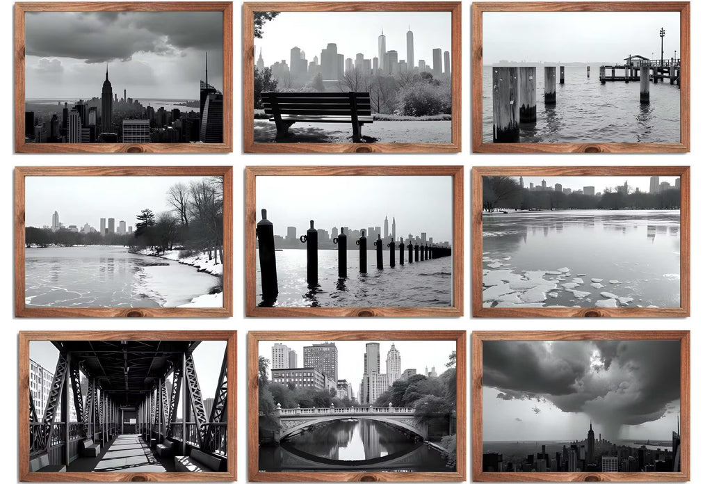 Black and White New York Digital Prints | Digital Wall Art | NYC Skyline, Brooklyn Urban Gallery Wall Set
