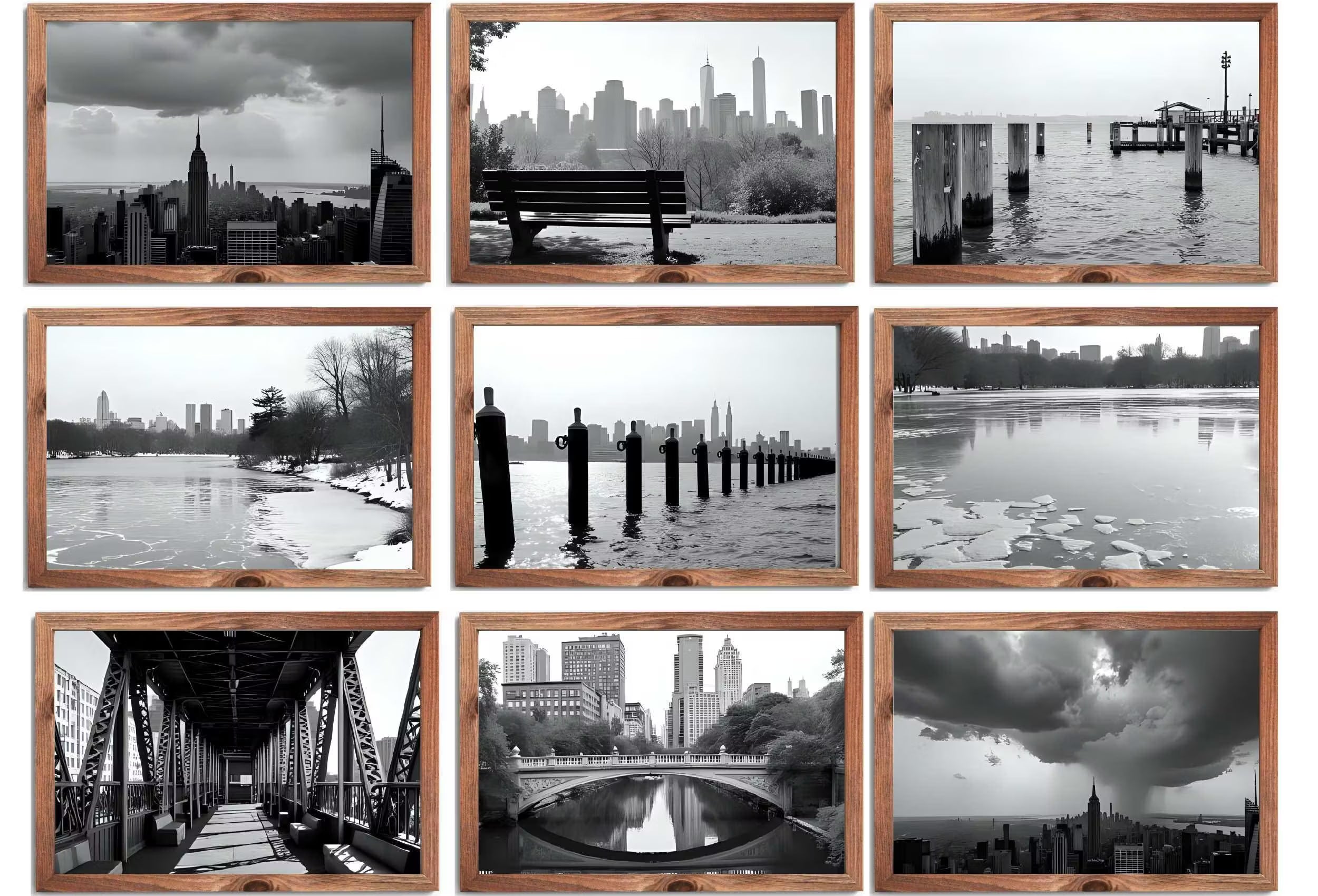 Black and White New York Digital Prints | Digital Wall Art | NYC Skyline, Brooklyn Urban Gallery Wall Set