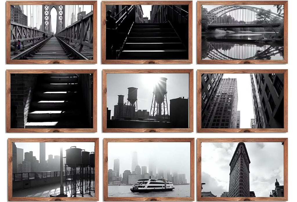 Black and White New York Digital Prints | Digital Wall Art | NYC Skyline, Brooklyn Urban Gallery Wall Set